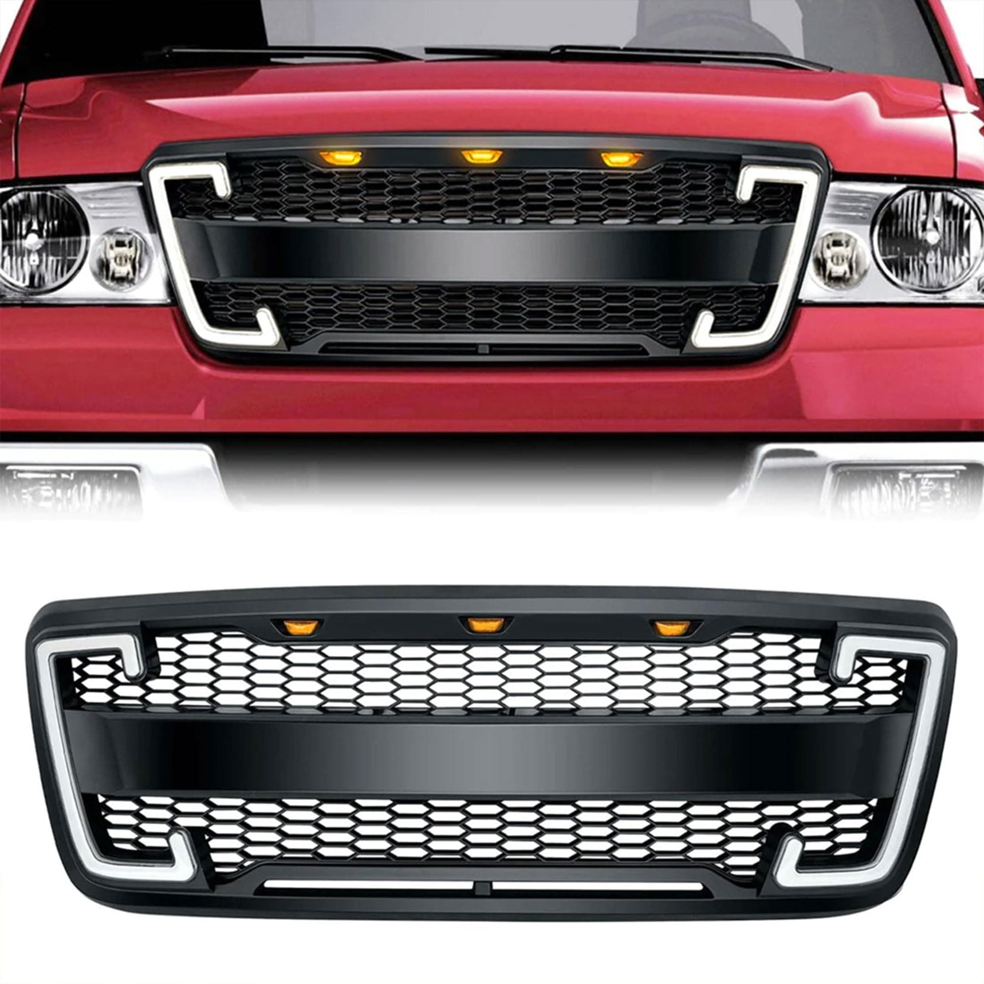 AM AMERICAN MODIFIED Front Grille Compatible with 2004-08 Ford F150, Replacement Grill w/DRL & Turn Signal, Matte Black