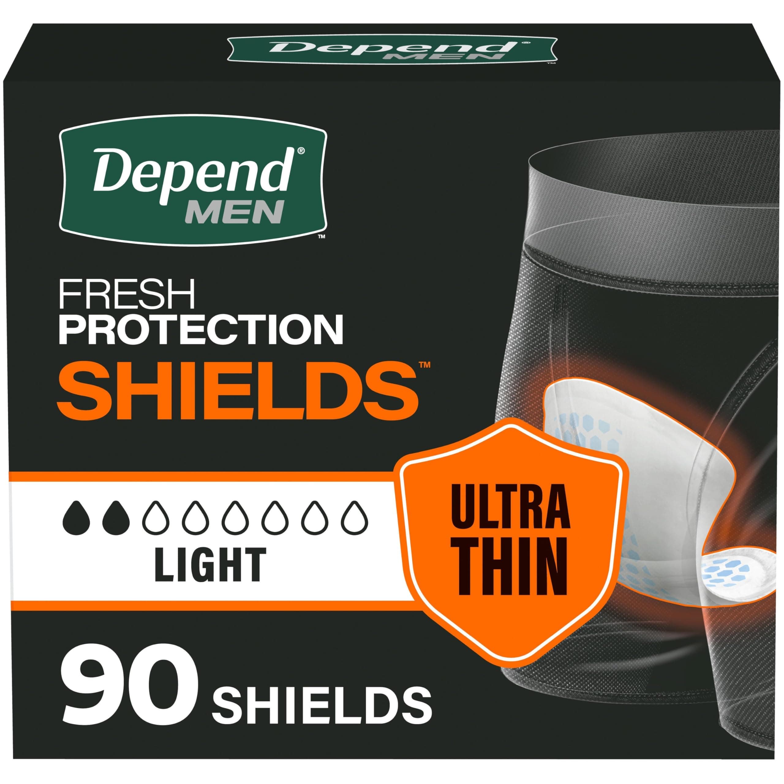 Depend Shields Incontinence Pads for Men, Light Absorbency, 90 Count (Packaging May Vary)