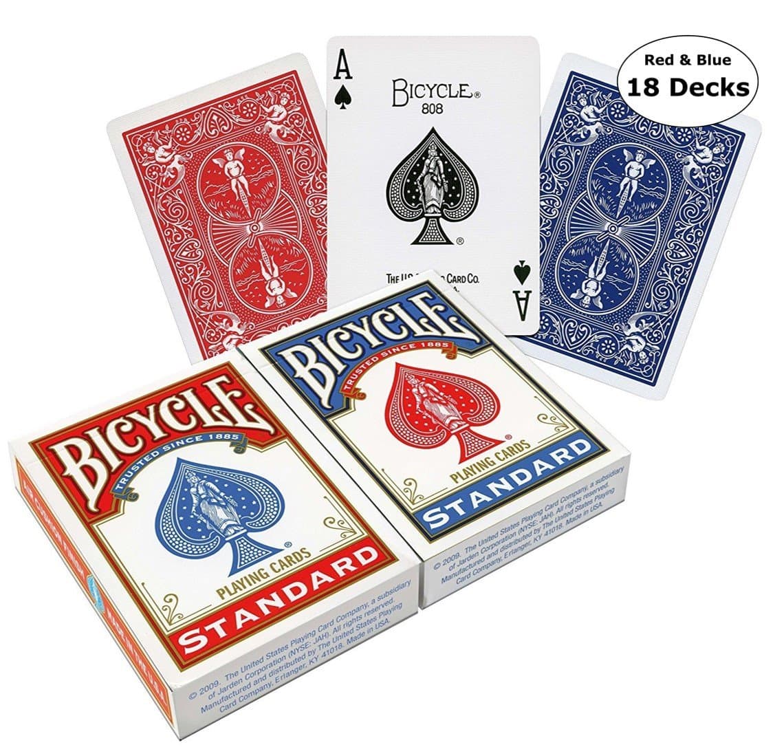 Bicycle Standard Face, Playing Cards Deck, 18 Packs (Red & Blue Color)