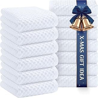 [12 Pack] Cotton Kitchen Towels - Waffle Weave for Embroidery Absorbent Terry Cloth Dish Towels for Washing Hand and Drying Dishes Rags 15x26 Inches, White