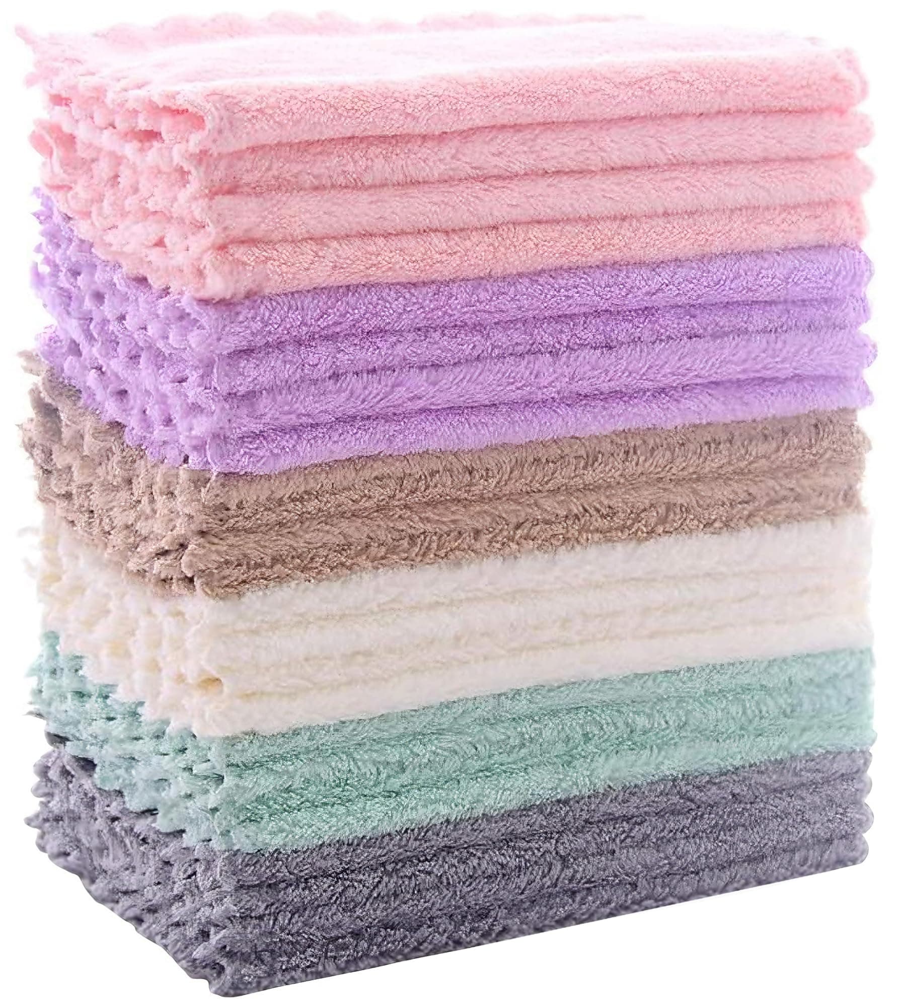 24 Pack Kitchen Dishcloths - Does Not Shed Fluff - Reusable Dish Towels, Dish cloths, Super Absorbent Coral Fleece Cleaning Cloths, Nonstick Oil Washable Fast Drying, 7 x 9 Inch (Multicolor)