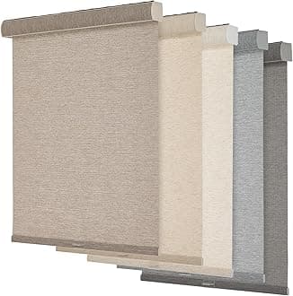 Persilux Light Filtering Roller Shades for Windows,Cordless,Linen Fabric,Roller Blinds,Thermal Insulated Fabric UV Protection,for Home,Office,Bedroom,Door,Light Filtering-Light Brown,63" W X 56" H