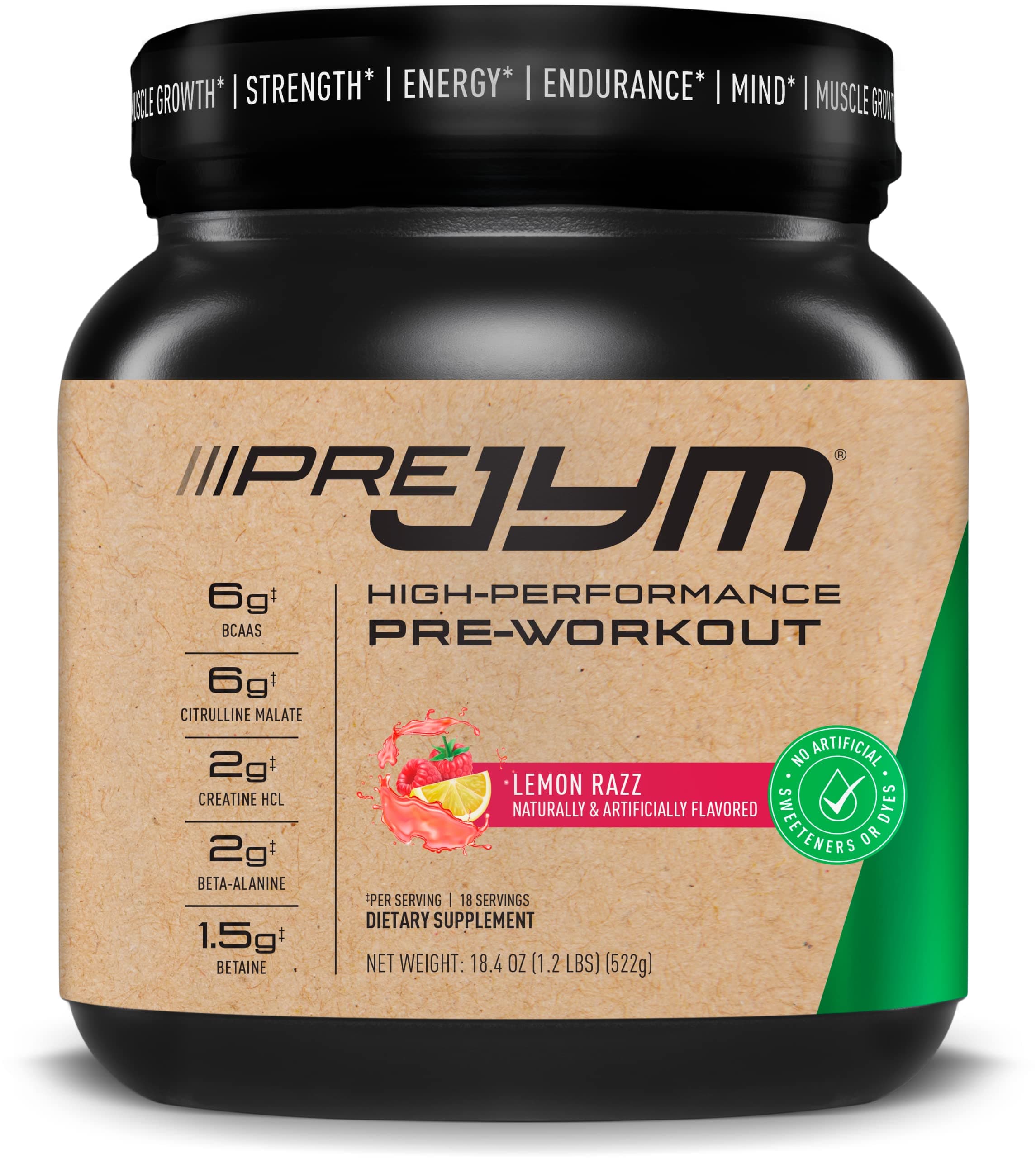 JYM Supplement SciencePre Naturally Flavored Raspberry Lemonade Workout Powder - BCAAs, Nootropics, Creatine HCI, Beta-Alanine, Betaine, Taurine, Huperzine - - 18 Servings