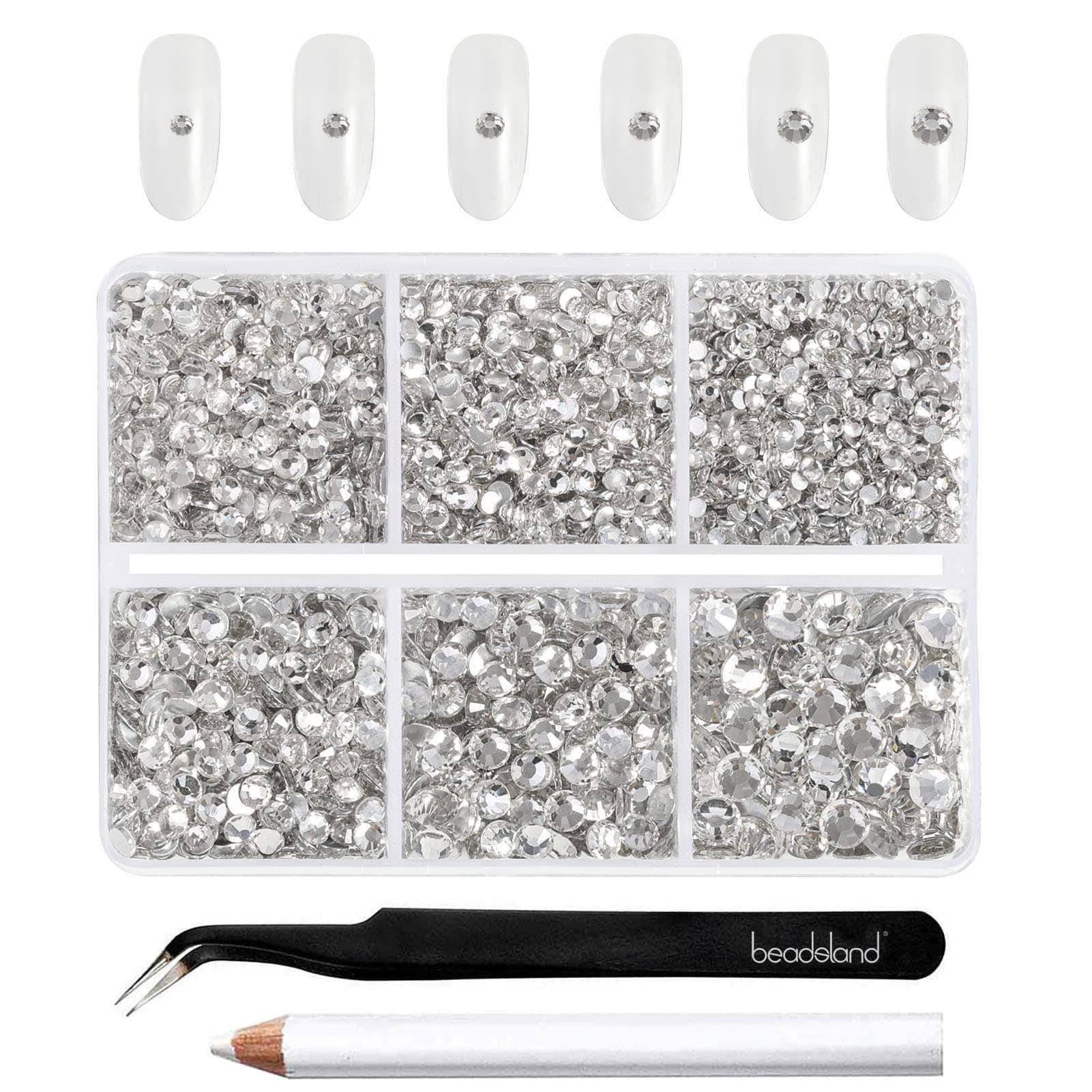 4300pcs Flatback Crystal Nail Gems - Round, Mixed 6 Sizes with Picking Tweezers and Wax Pencil Kit, SS6-SS20