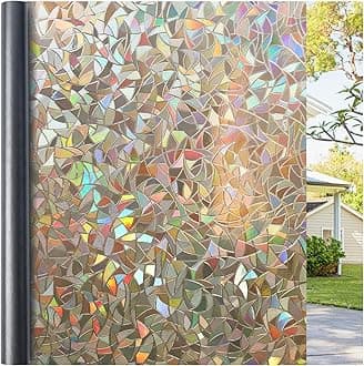 Haton Window Privacy Film, Stained Glass Rainbow Film Decorative Window Clings, Static Cling Sun Blocking Sticker Decal Covering Tint for Home Heat Control, Non-Adhesive, Brown 35.4" x 118.1"