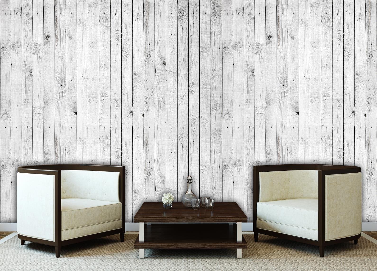 White Wood Planks Texture Wallpaper Mural