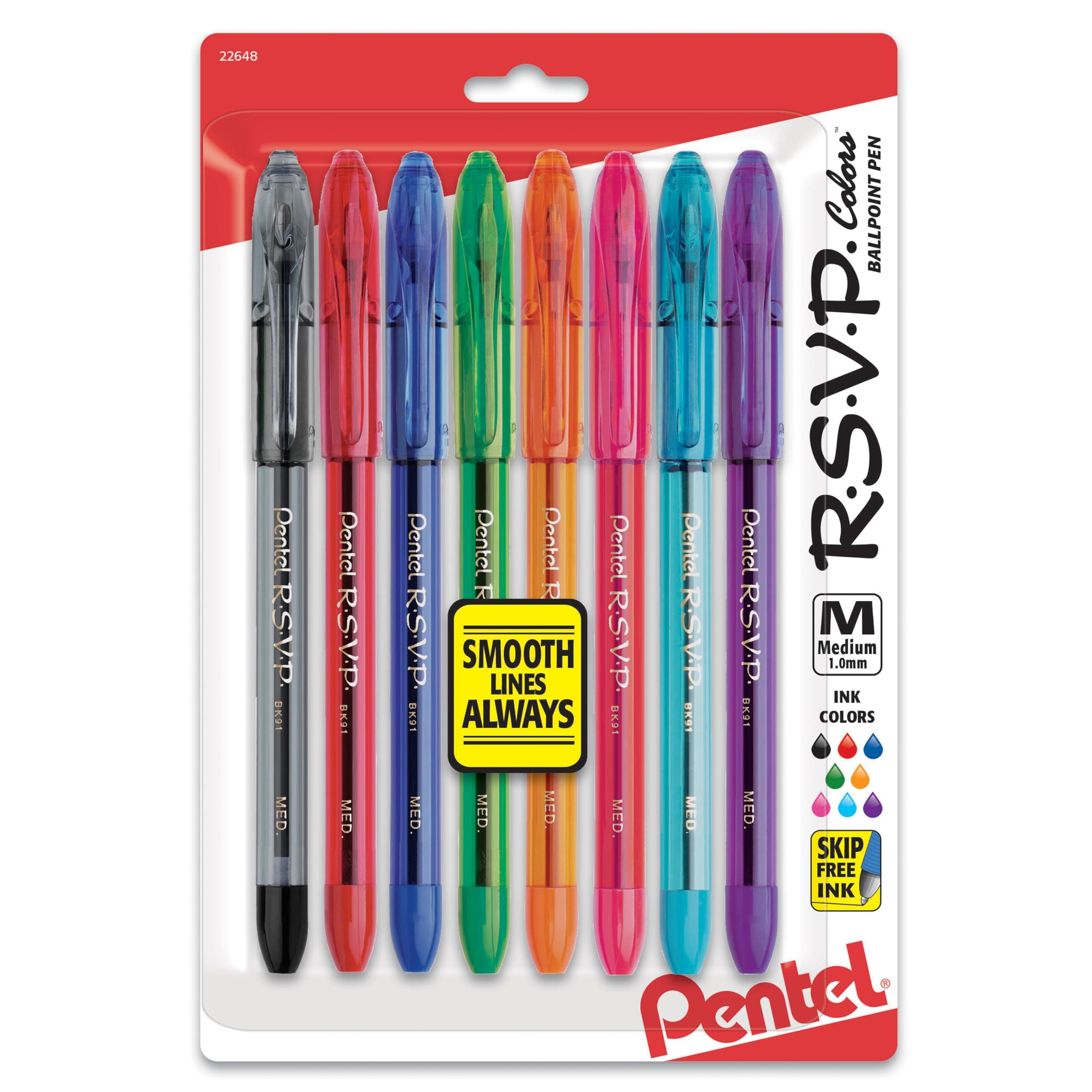R.S.V.P. Ballpoint Pen - Medium Line, Pack of 8, Multi Color