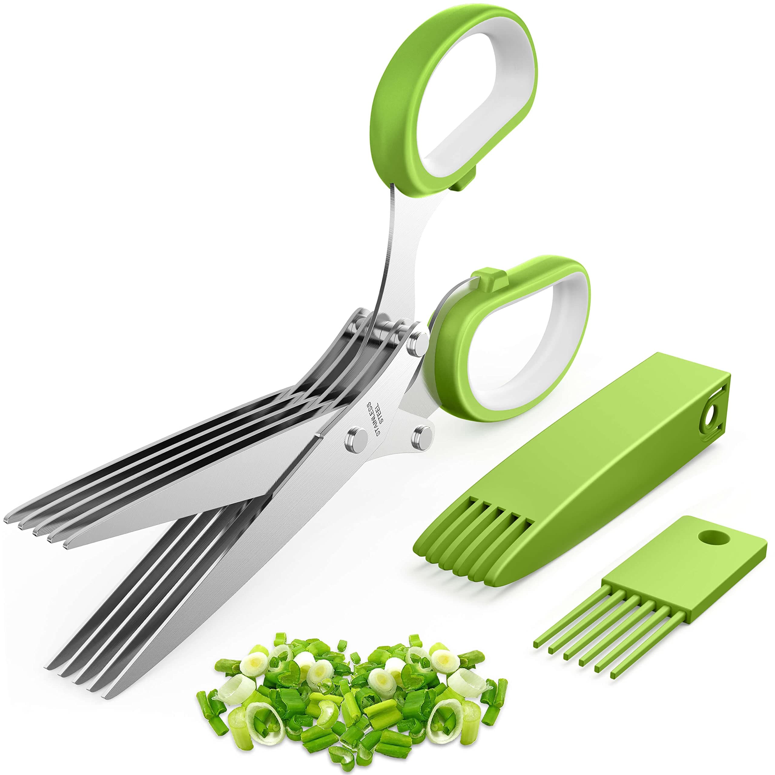 Herb Scissors Set with 5 Multi Stainless Steel Blades, Safe Cover and Cleaning Comb, Multipurpose Kitchen Chopping Shear, Mincer, Sharp Dishwasher Safe Kitchen Gadget, Culinary Cutter Chopper
