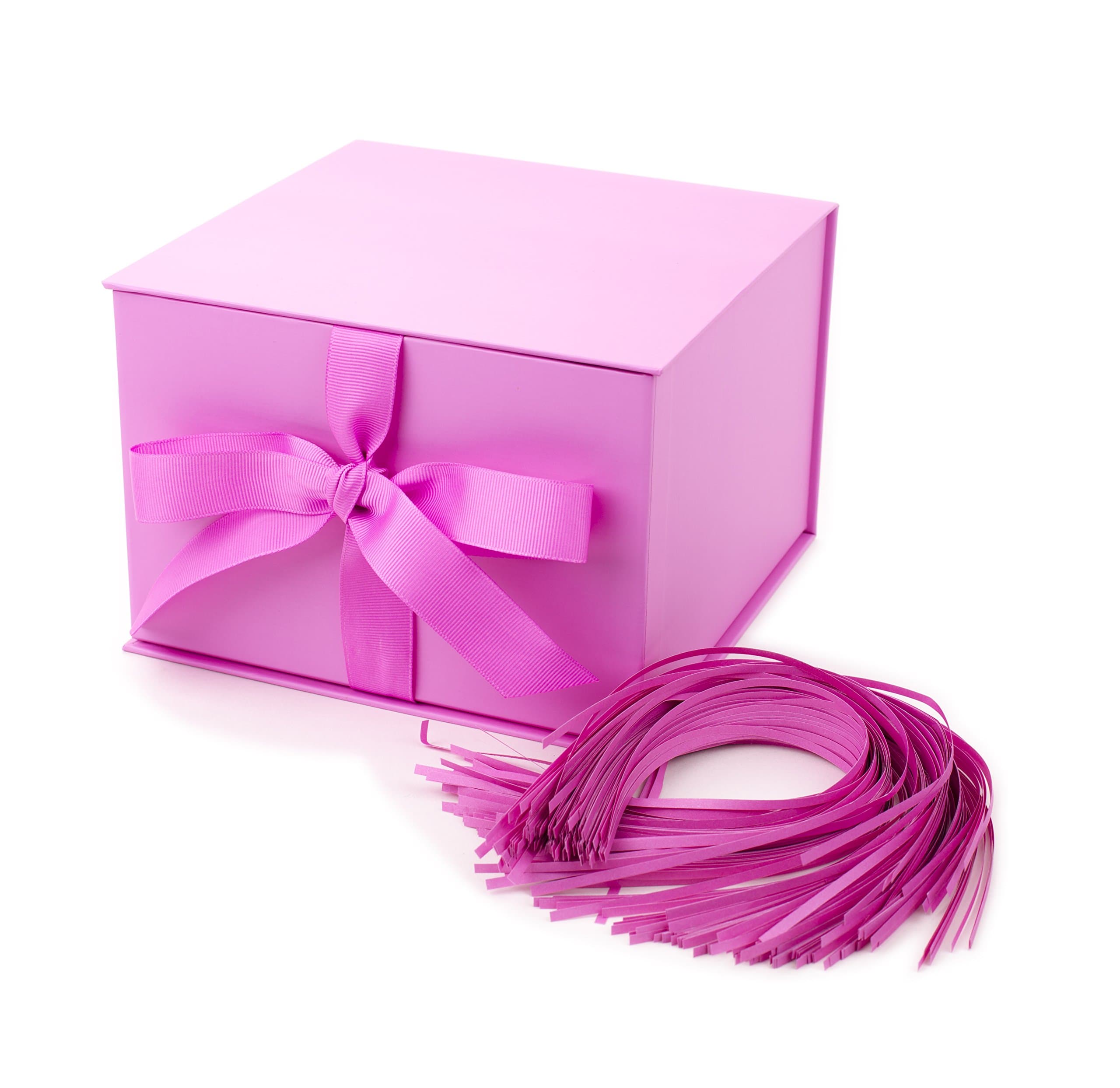 Medium Gift Box with Lid and Shredded Paper Fill (Light Pink 7 inch Box) for Anniversaries, Bridal Showers, Bachelorette, Bridesmaids Gifts, Valentine's Day, All Occasion