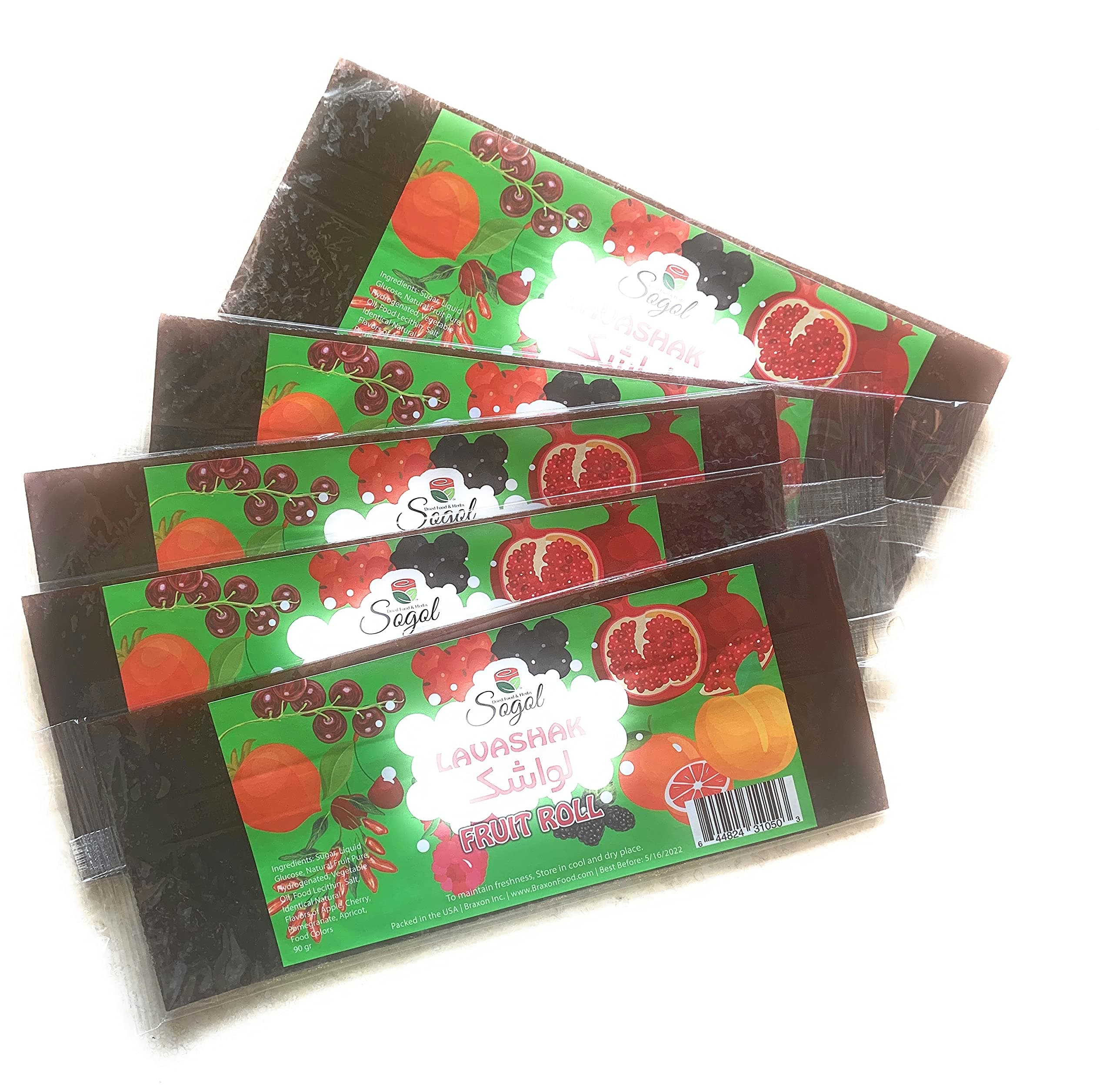 Lavashak 5 counts. Fruit rolls.Lavashak Snack Roll, Fruit Roll Snack, 5 counts. لواشک, Real Fruit Snack Rolls - Gluten Free, Vegan, and Non-GMO