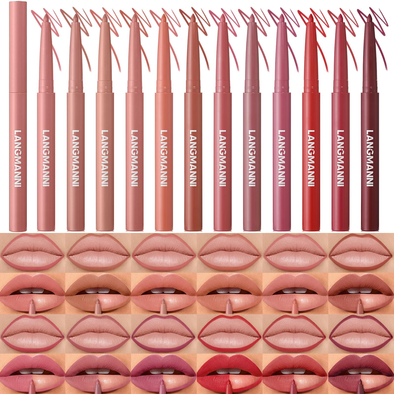 LANGMANNI - VERSATILE COLOR - This lip liner set includes 12 intense and vibrant shades, ranging from subtle nude to rich reds, ensuring you have the perfect color