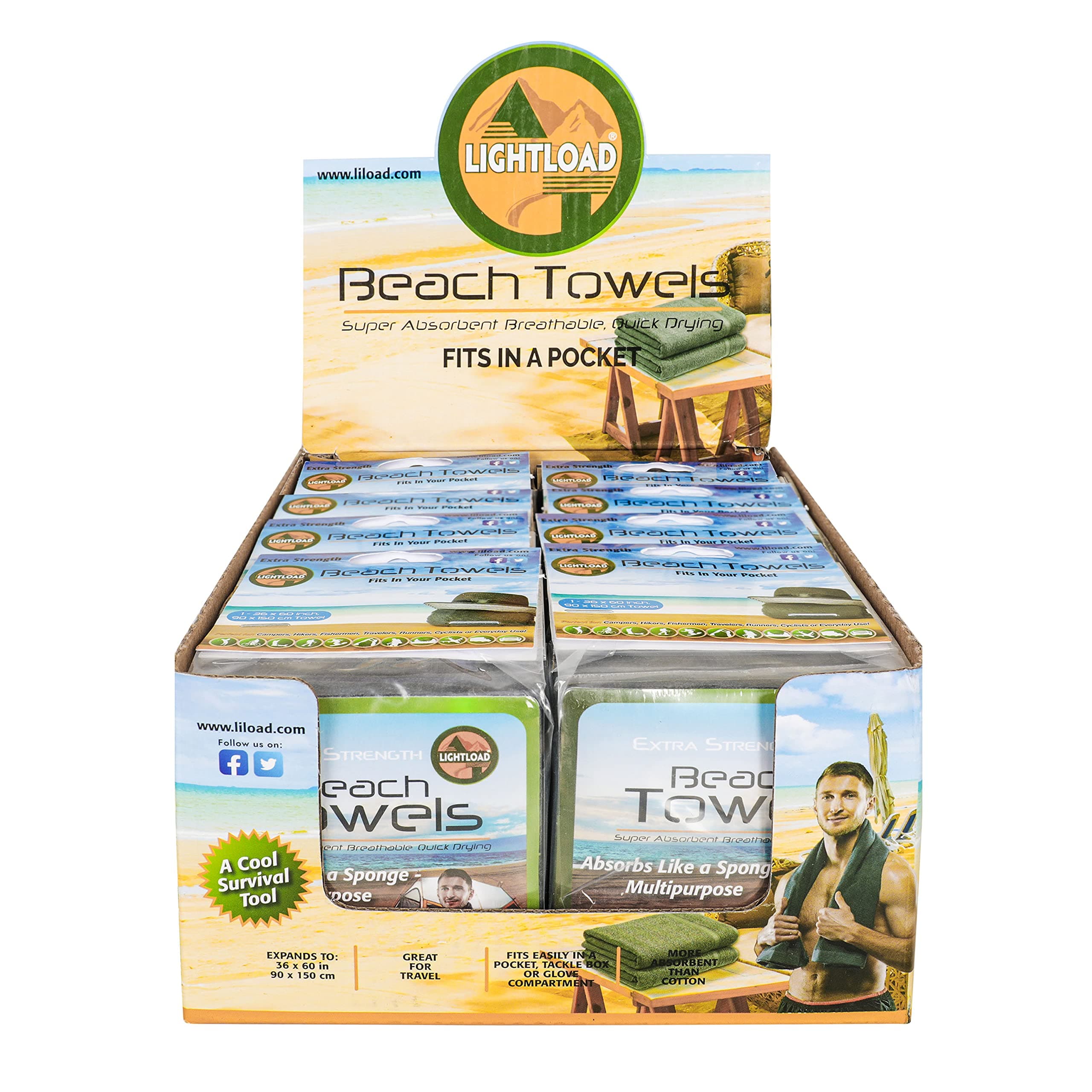 Lightload Towels Beach Swim Towels Quick Dry Large Compressed Durable Non Microfiber Packs in Your Pocket Super Absorbs Wickable Survival Bags Backpack Carry On 5oz 12 Pack Gift Box 36x60