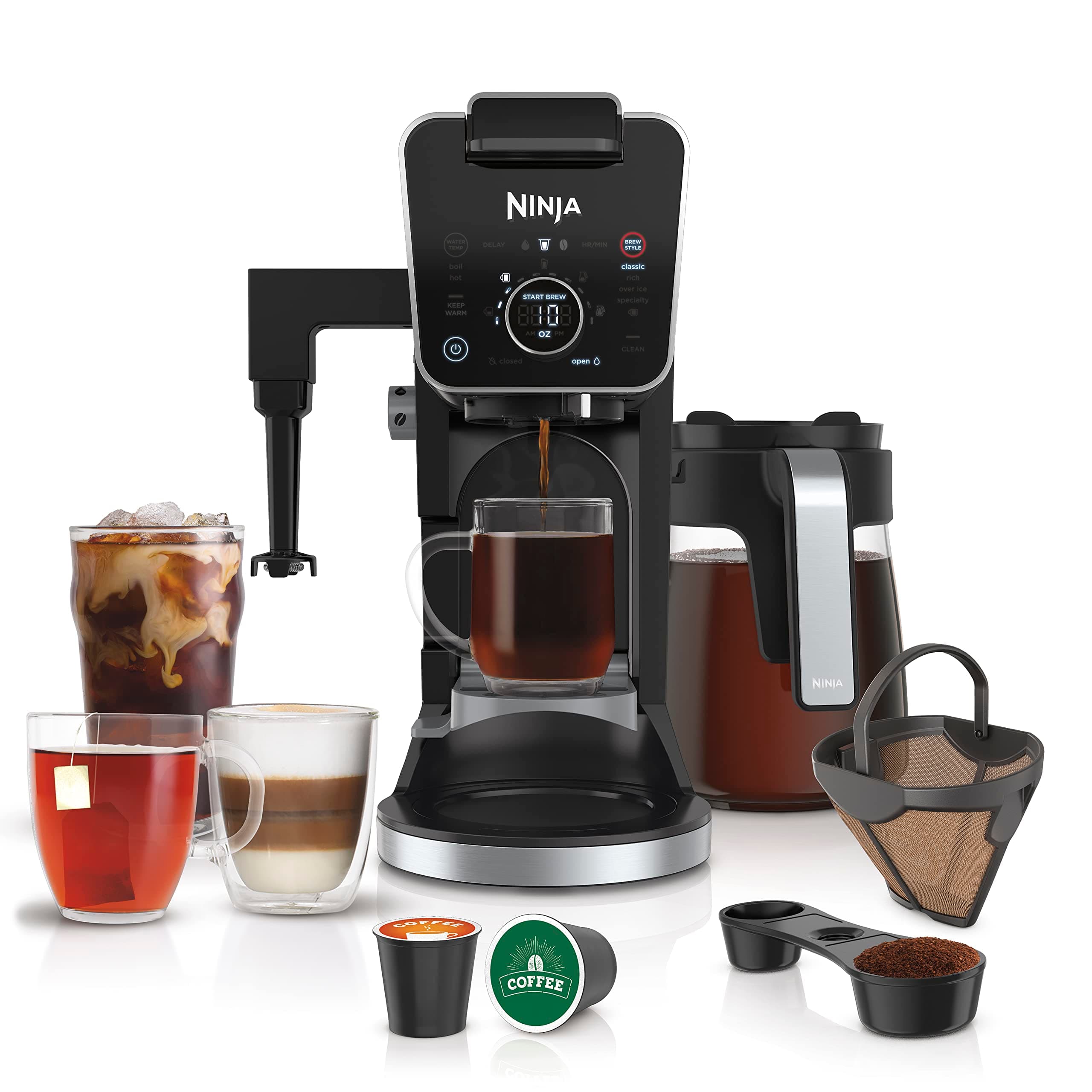 Hot and Iced Coffee Maker, Single Serve Coffee Maker and Drip Coffee Machine, DualBrew Pro Specialty 12-Cup with K-Cup Combo, Includes Permanent Filter, CFP307