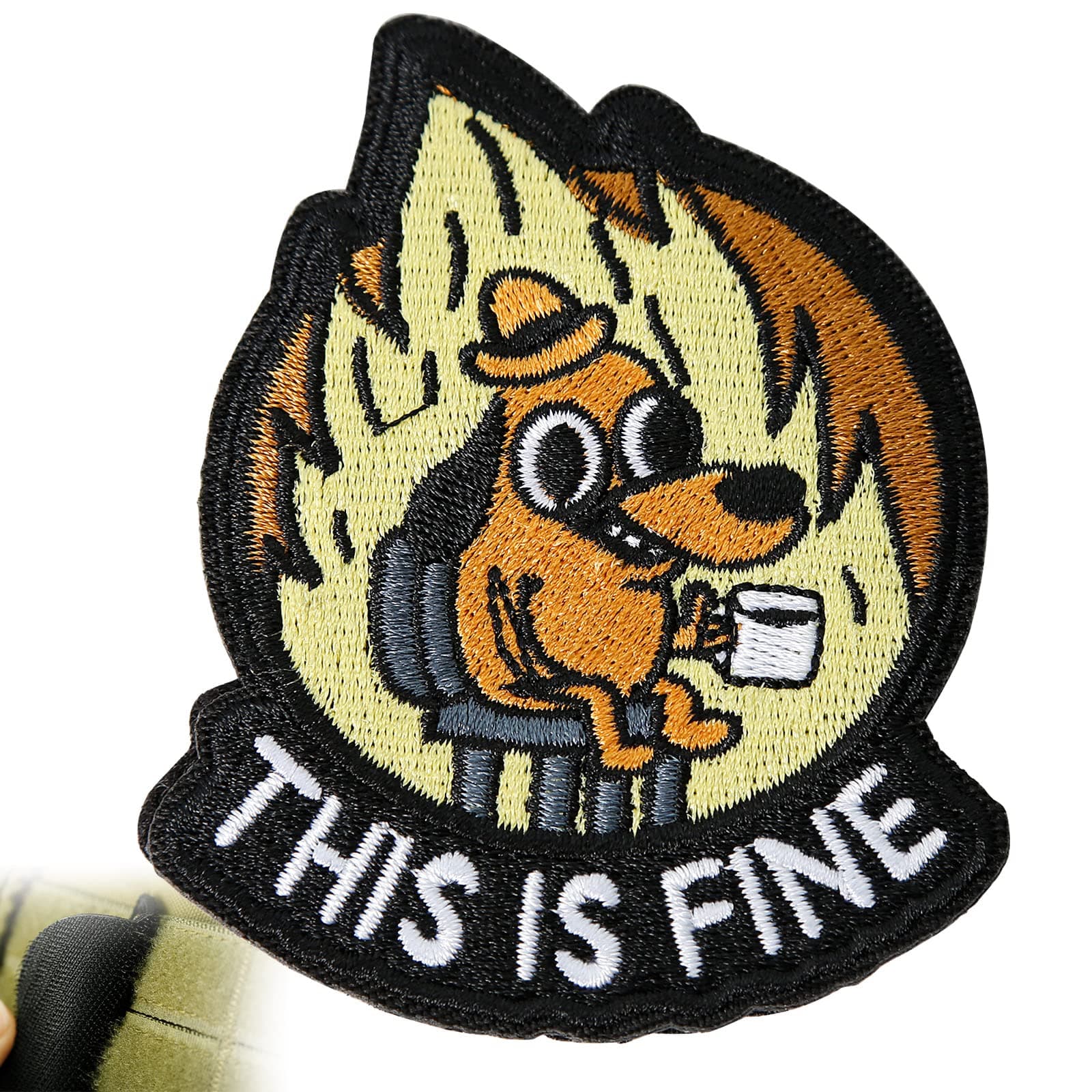 This is Fine Dog Patch, 1 Pcs Funny Meme Embroidered Patches, Tactical Military Morale Patch with Hook Fastener Backing, Cute Applique Accessories for Backpacks, Vests, Jackets, Jeans, Hats