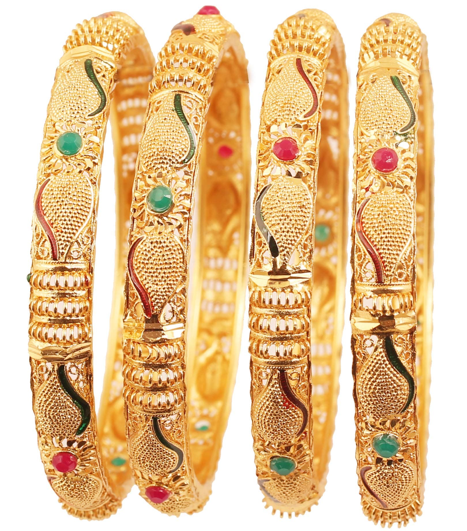 Touchstone"Golden Bangle Collection" Traditional Fine Jali Wire Mesh Work Thick Indian Bollywood Designer Jewelry Metal Kada Bangle Bracelets. Set Of 2 In Antique Gold Tone For Women