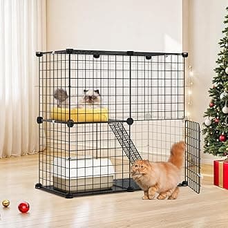 YITAHOME 2 Tier Cat Cage Indoor, Kitten Kennel Condo DIY Pet Playpen with Ladder for Small Animals Puppy Rabbit Bunny Squirrel