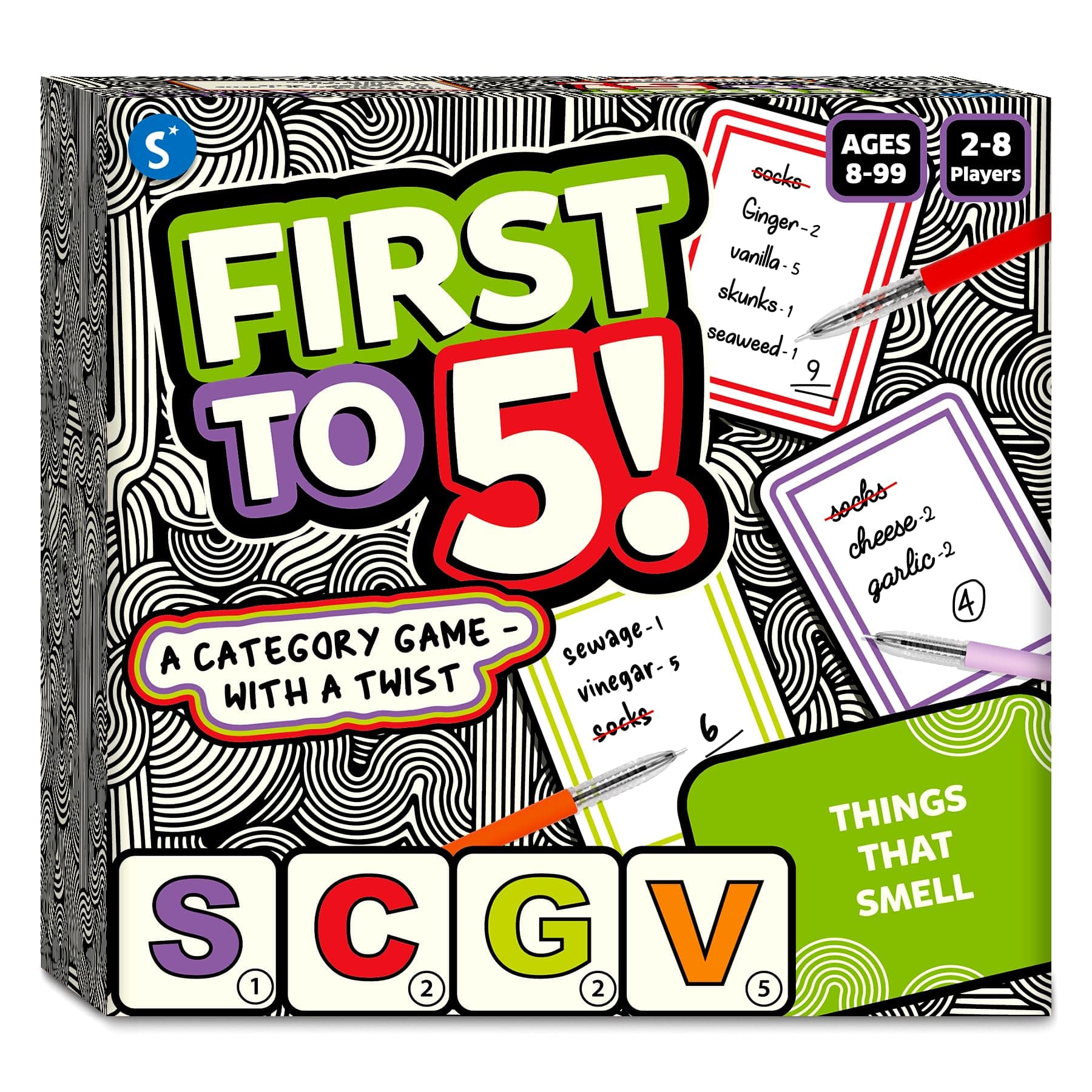 Skillmatics Board & Card Game - First to 5, Category Game with a Twist, Perfect for Parties, Family, Game Night, Quick Thinking, Gifts for Kids, Teens, Adults, Ages 8, 9, 10 & Up, 2-8 Players