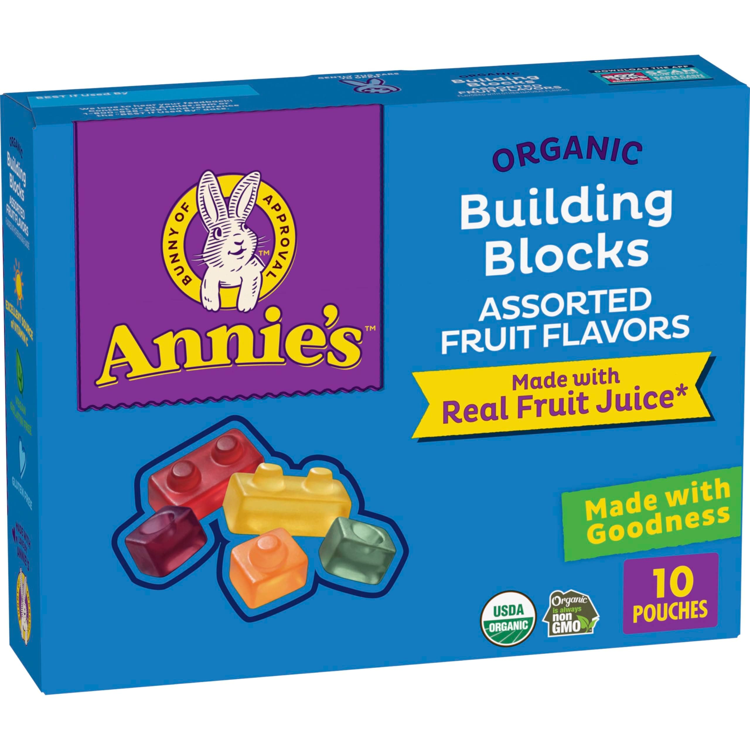 Annie's Organic Building Blocks Fruit Flavored Snacks, Assorted Fruit Flavors, Gluten Free, 10 Pouches, 7 oz