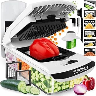 Fullstar All in One Vegetable Chopper and Mandoline Slicer - Food Chopper with Container and Julienne Slicer, Fruit Slicer, Veggie Cutter, Kitchen Gadgets & Gift for Mom (8 in 1, White)