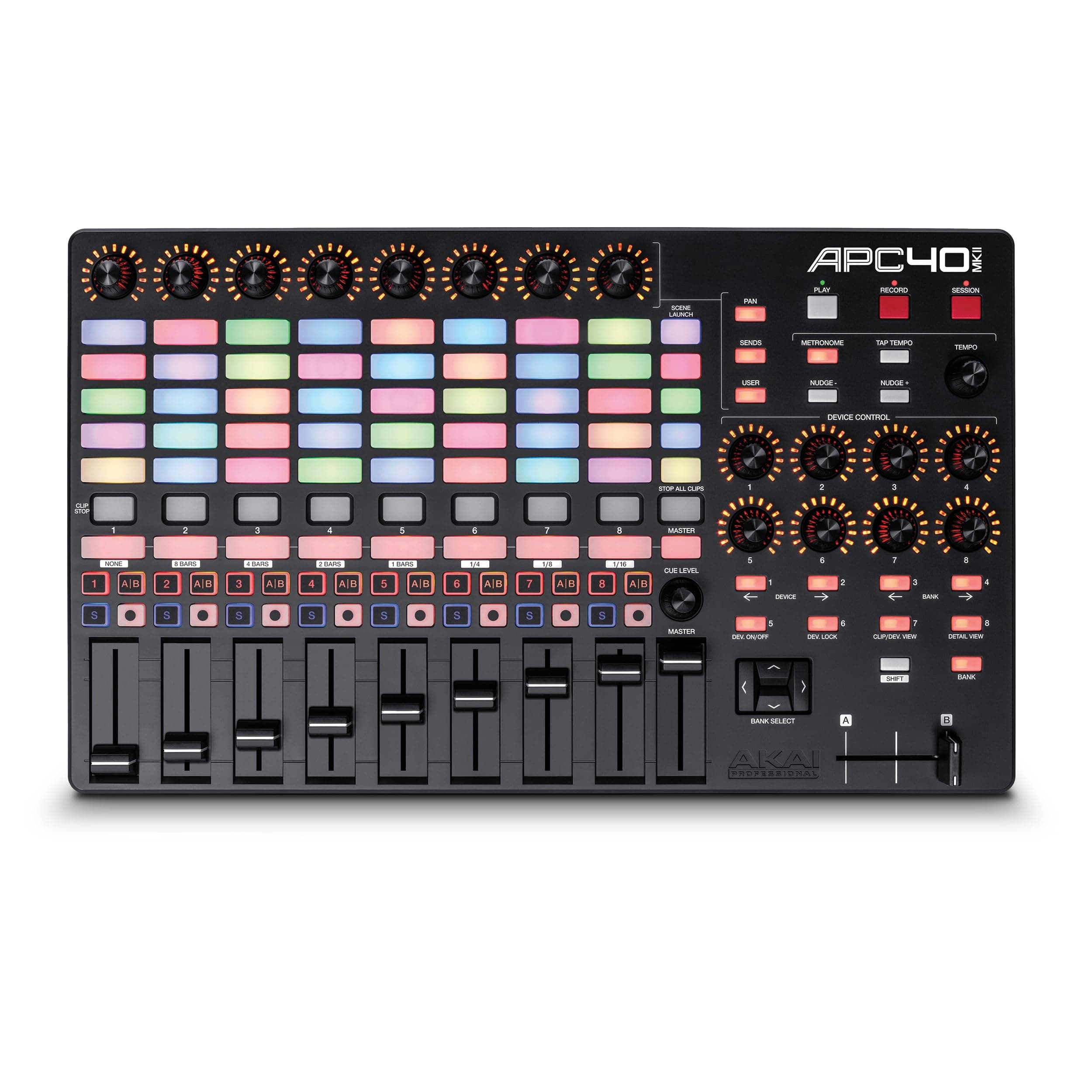 APC40 MKII Pad Controller USB Performance Controller for Ableton Live with 8 Encoders, 9 Faders, 1 Crossfader, and Clip-launch Matrix