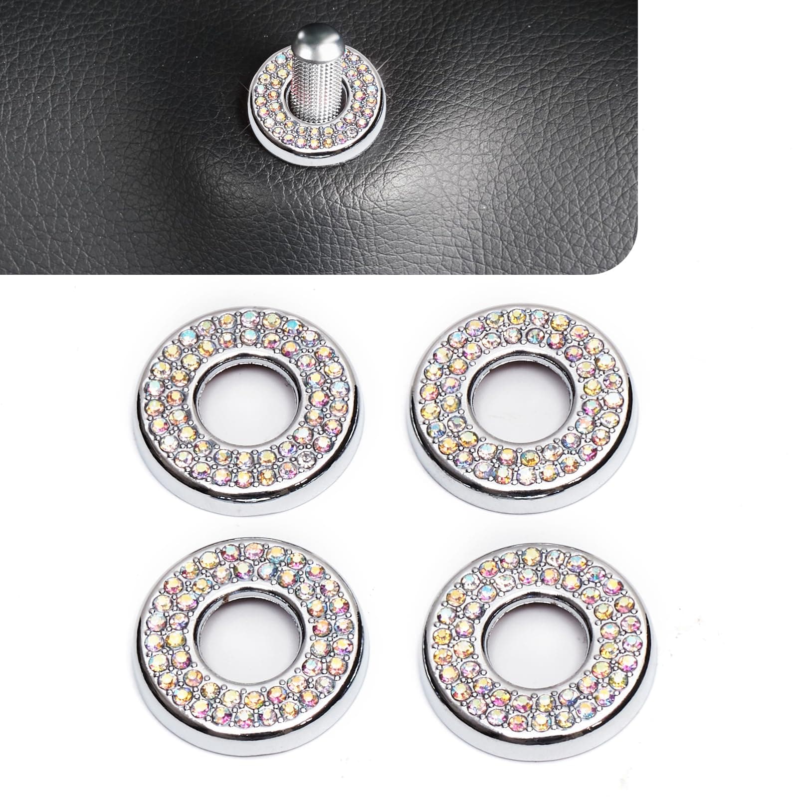 Pack-4 Car Door Lock Cover, Rhinestones Pull Rod Bolt Decorations, Crystal Auto Decals, Door Bolt Cap, Compatible with Mercedes Benz E-Class A-Class B-Class C-Class/GLC/GLA/GLK (Multicolored)