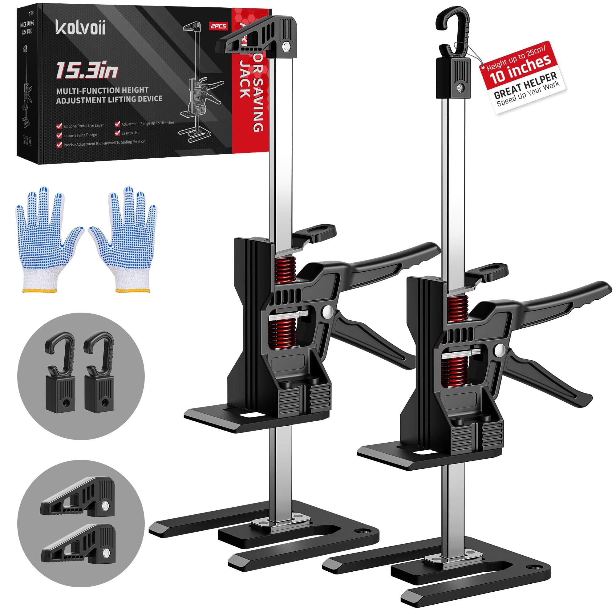 KolvoiiLabor Saving Arm Jack 2 PCS, 15.3 inch Multi-Function Height Adjustment Lifting Device Hand Lifting Jack Tool for Cabinet, Furniture and Door Panel Lifting, Wall Tile Locator