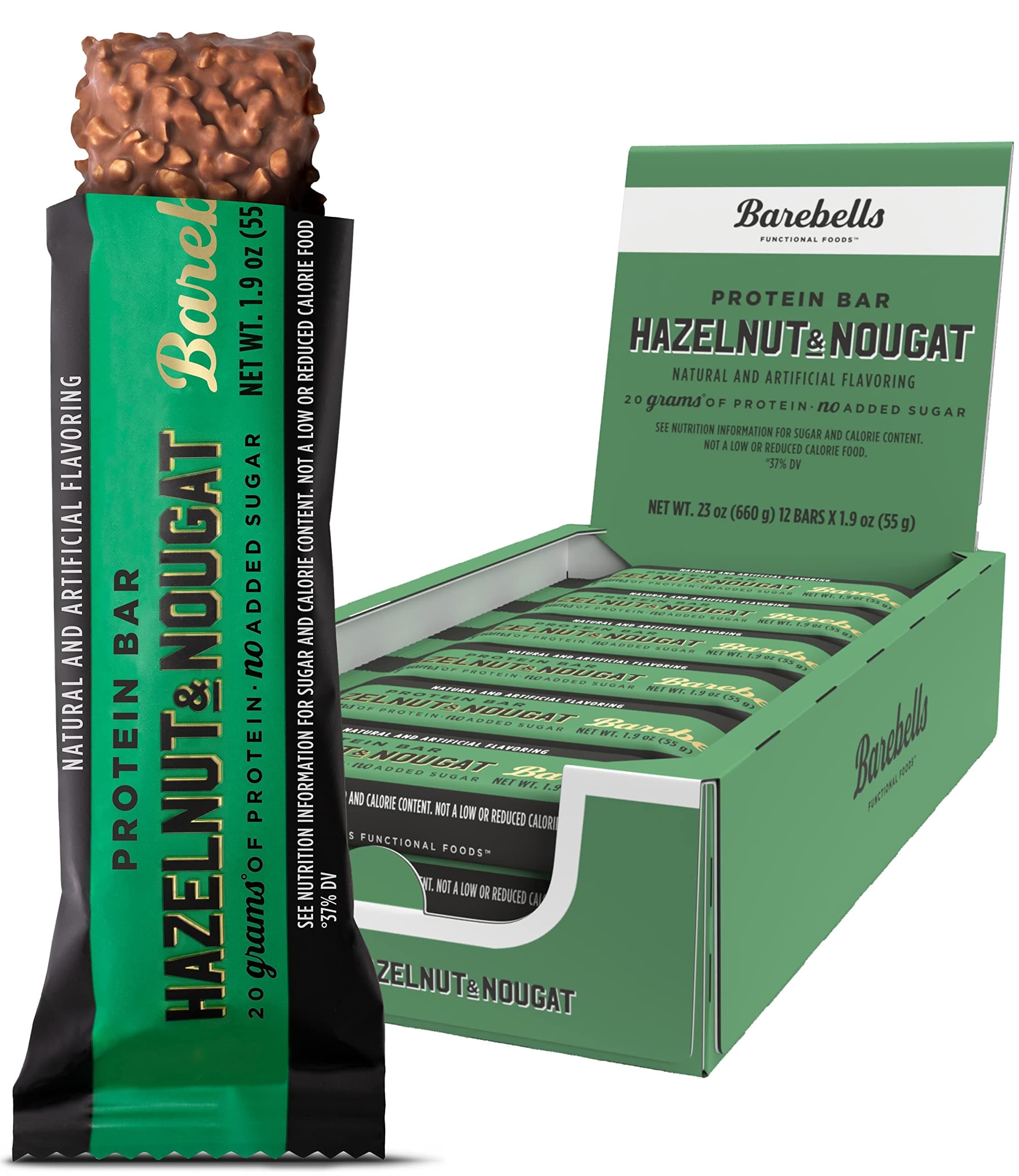 Protein Bars Hazelnut & Nougat - 12 Count, 1.9oz Bars - Protein Snacks with 20g of High Protein - Chocolate Protein Bar with 1g of Total Sugars - On The Go Protein Snack & Breakfast Bars
