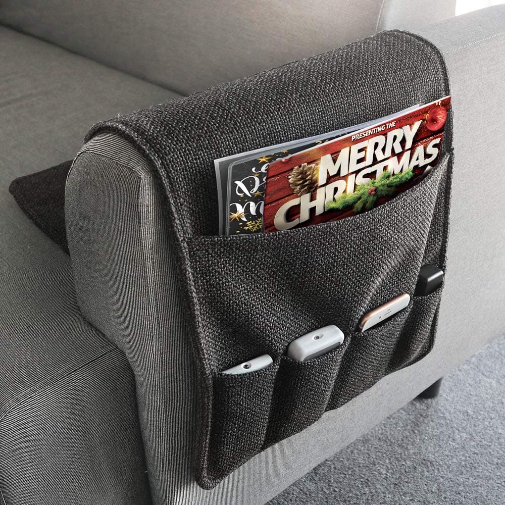 Double-Edged Remote Storage Organizer for Recliner Couch Durable 6 Pockets Sofa Armchair Caddy Organizer Non Slip - Dark Grey