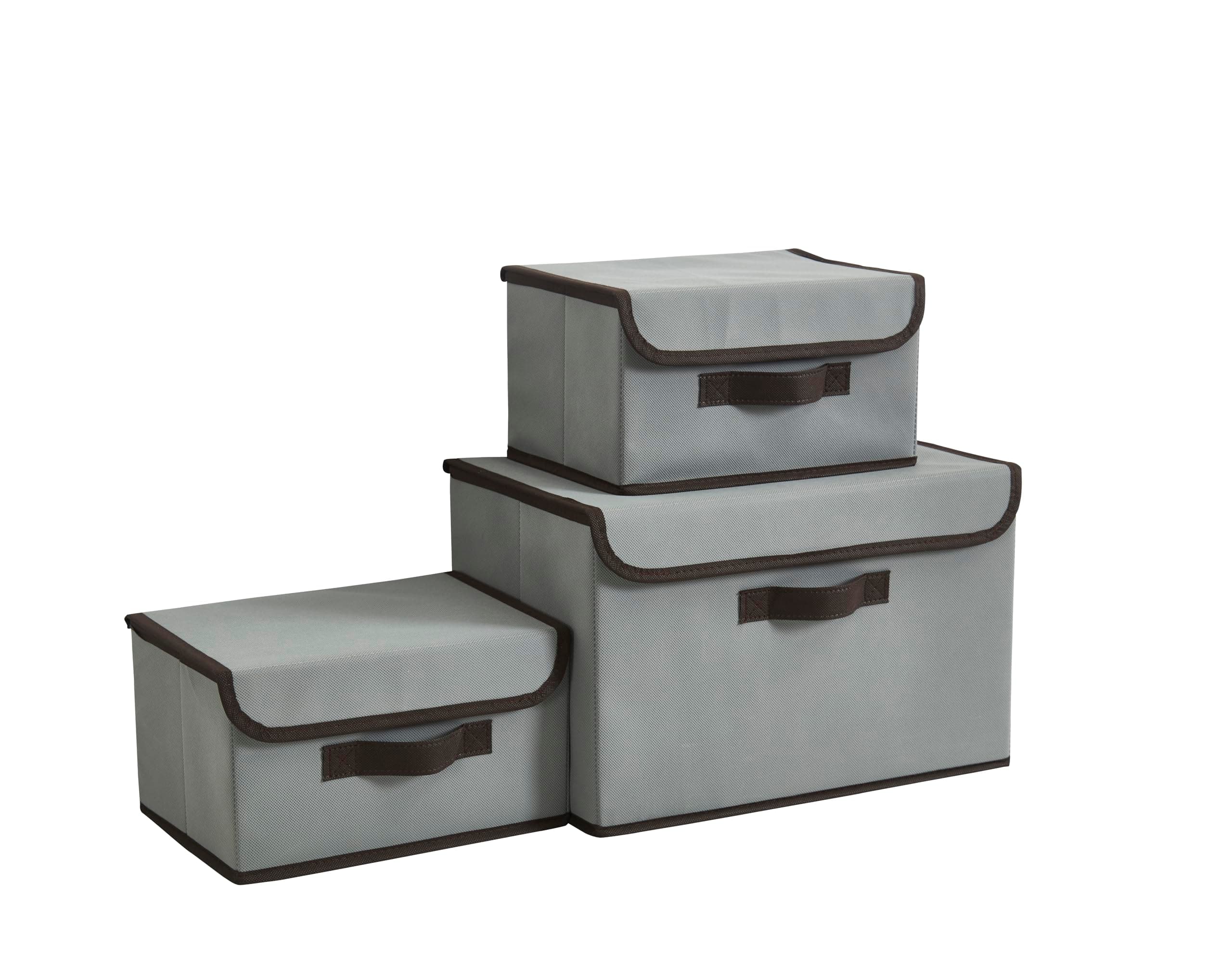 Webeasy better+ 3-Pack Foldable Linen Storage Boxes with Lids - 2 Sizes (27x20x16cm x2, 38x25x24cm) for Wardrobe, Clothes & Toy Organization