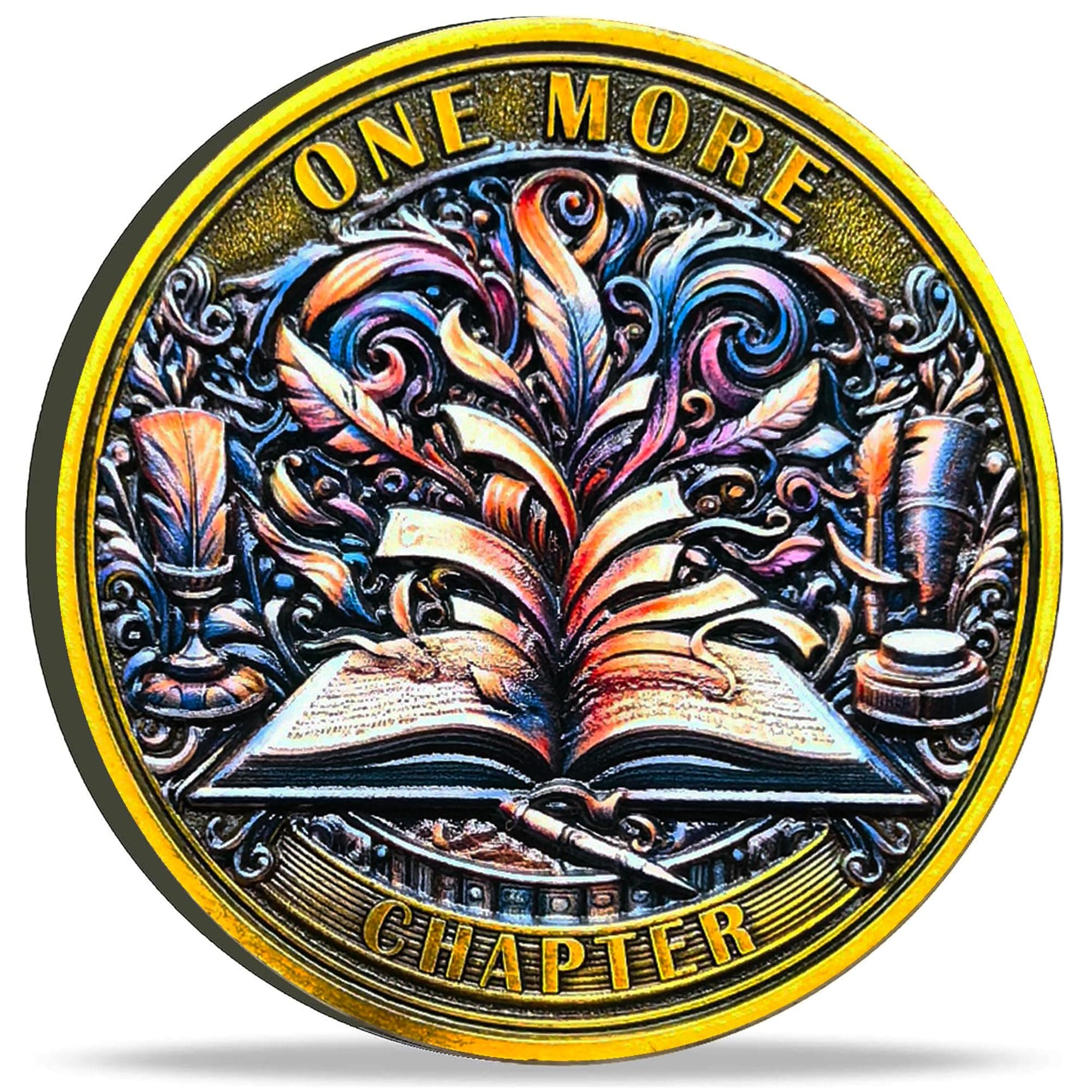 One More Chapter and Go to Bed Decision Maker Coin - Perfect for Book Lovers and Night Owls (Gold)