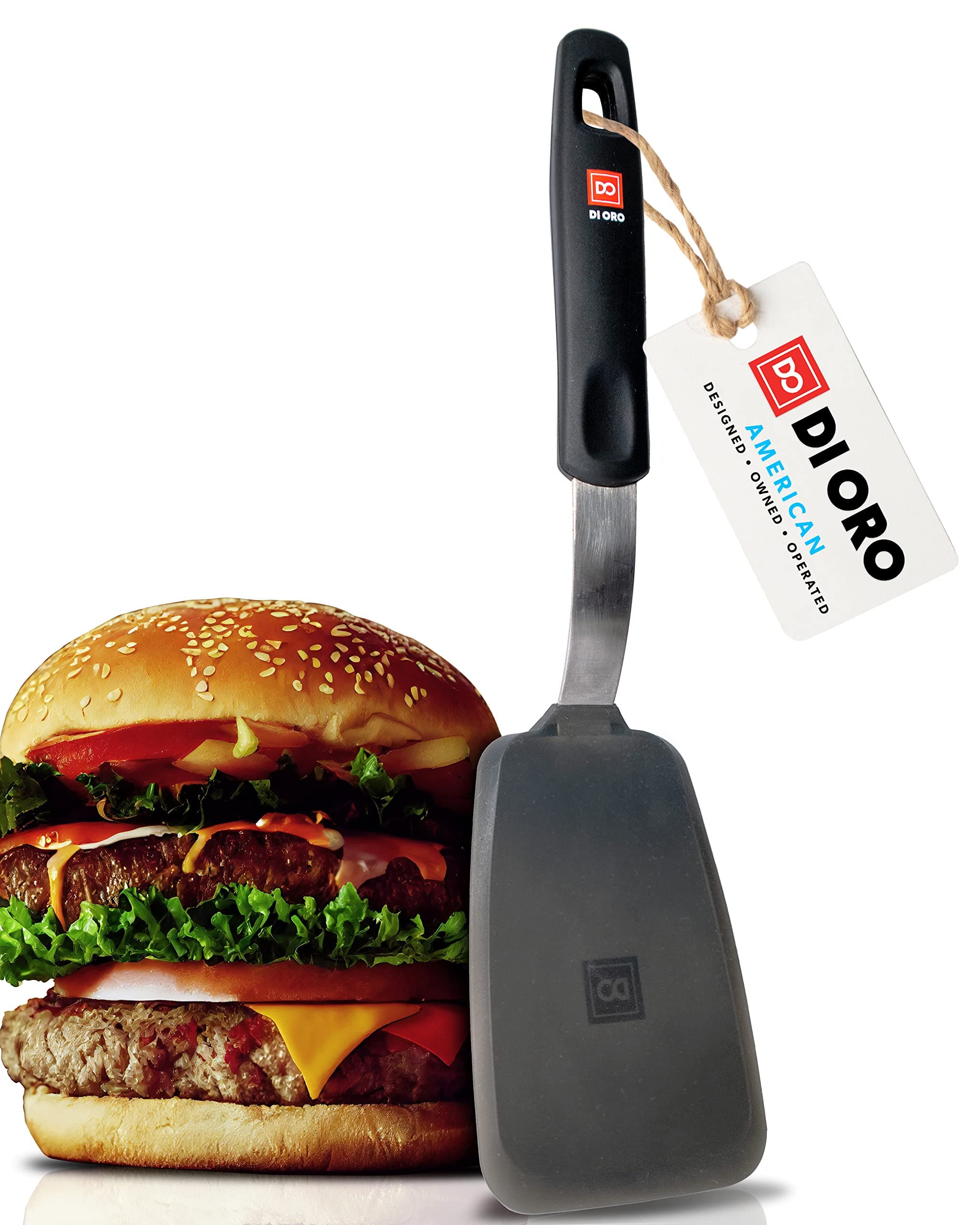 DI ORO Silicone Turner Spatula - Kitchen Spatulas for Nonstick Cookware - Flexible & Thin Cooking Turner for Flipping Pancakes & Eggs - 600°F High Heat-Resistant & BPA Free - Dishwasher Safe (Black)