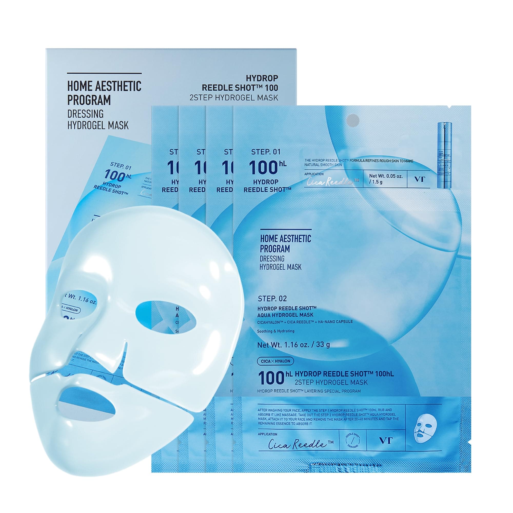Hydrop Reedle Shot 100hl 2-Step Hydrogel Mask(34.5gx4ea) | Intensive Hydrating, Exosome Hyaluronic Acid, Dewy & Glass Skin, Overnight Melting Mask, Korean Facial Mask