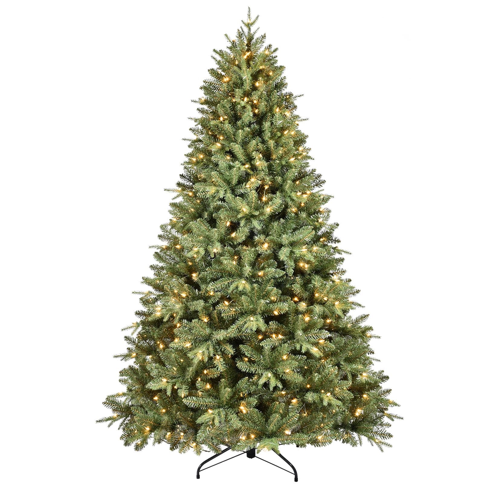 6FT Pre-Lit Artificial Christmas Tree with 1458 PE&PVC Mixed Branch Tips, 400 Warm White Lights, Hinged Premium Spruce Fake Xmas Trees, Green, Foldable Base