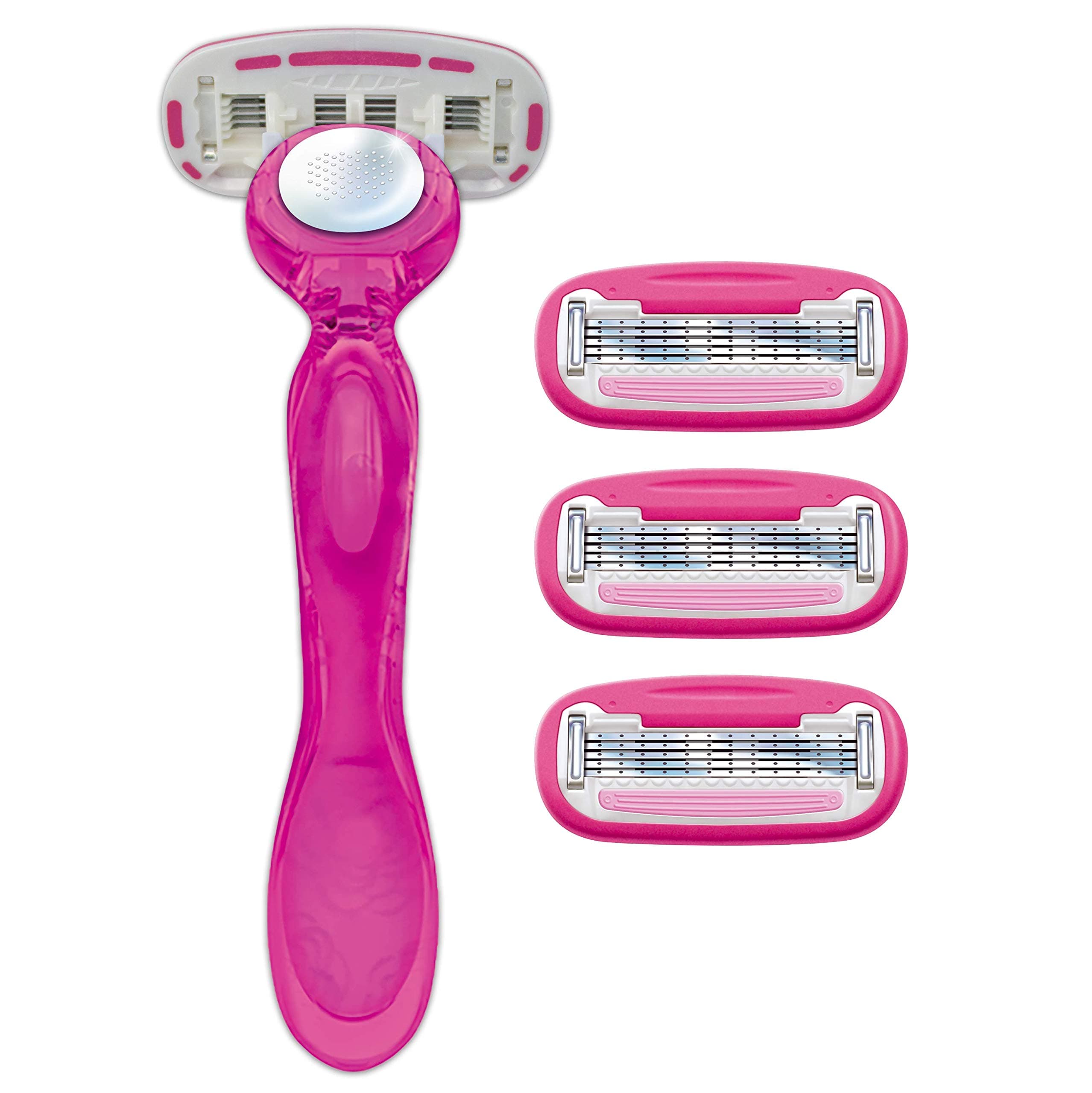 Amazon Brand - Solimo Female 5 Blade Razor With 4 Refills With Multi Axis Pivot Handle