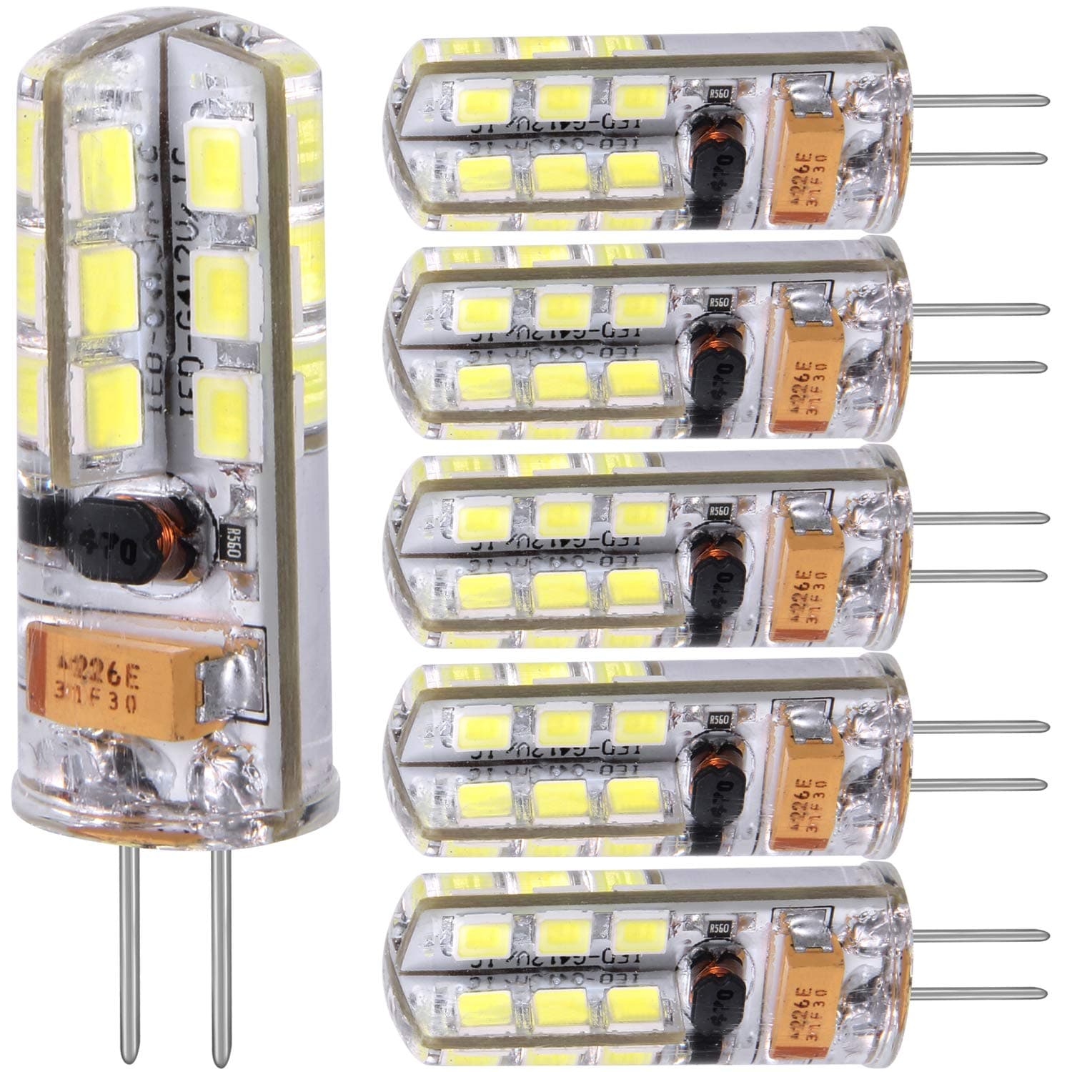 G4 LED Bulb Daylight Cool White 4W Replacement 40W Halogen Bulbs, 350 Lumens 6000K,LED G4 Bulb Daylight Cool White Light Bulbs 12V AC/DC Not Dimmable/6 Pack