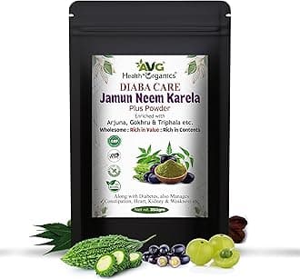 AVG Health Organics Jamun, Neem & Karela Plus Powder 350gm, Diabetes Care Ayurvedic Supplement with Arjuna, Gokhru & Triphala for Diabetes Care and Weakness