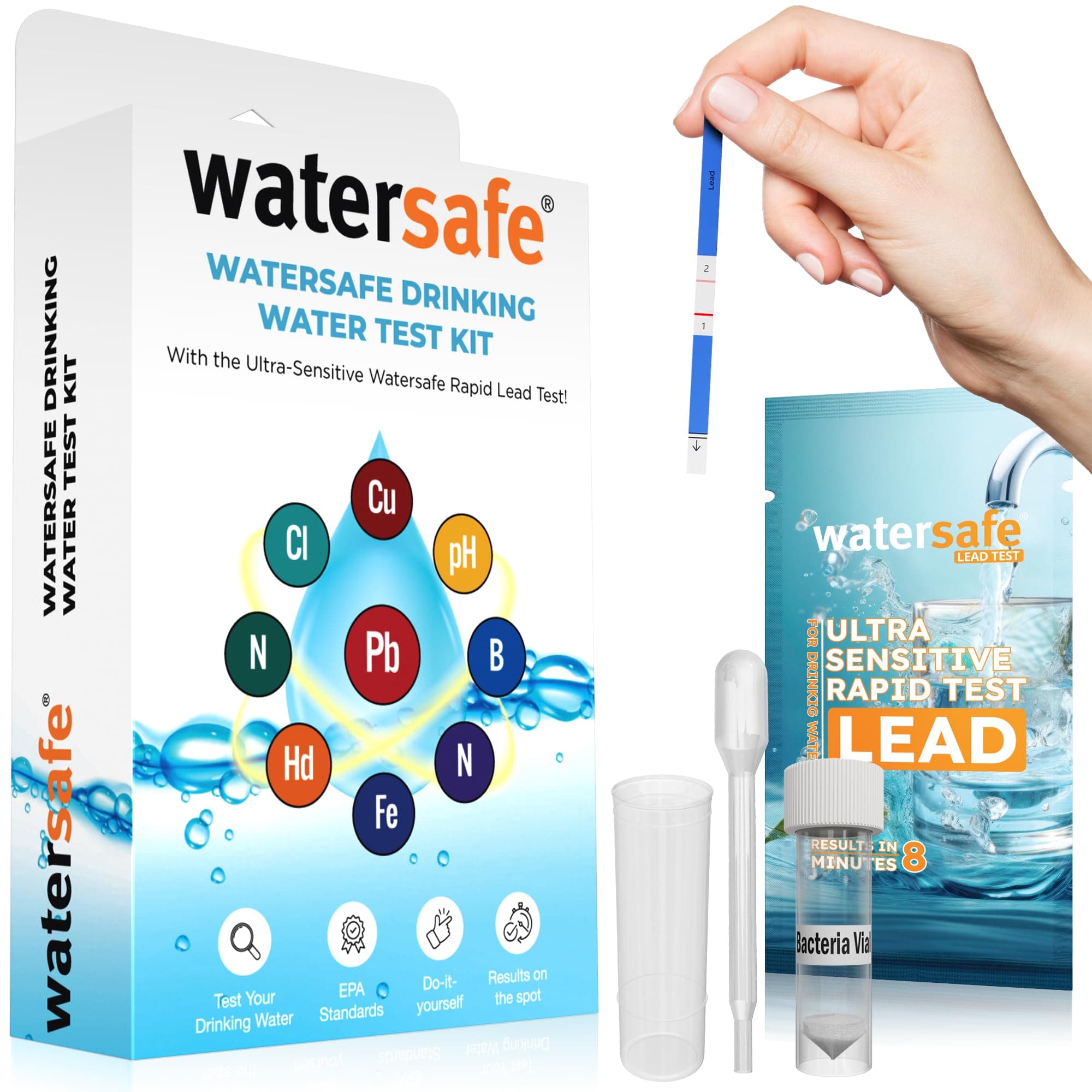 Drinking Water Test Kit World's Most Sensitive Lead Test 10-Parameters Detected in Tap & Well Water, Easy Test Strips for Lead, Pesticides, Bacteria, Hardness and More (White)