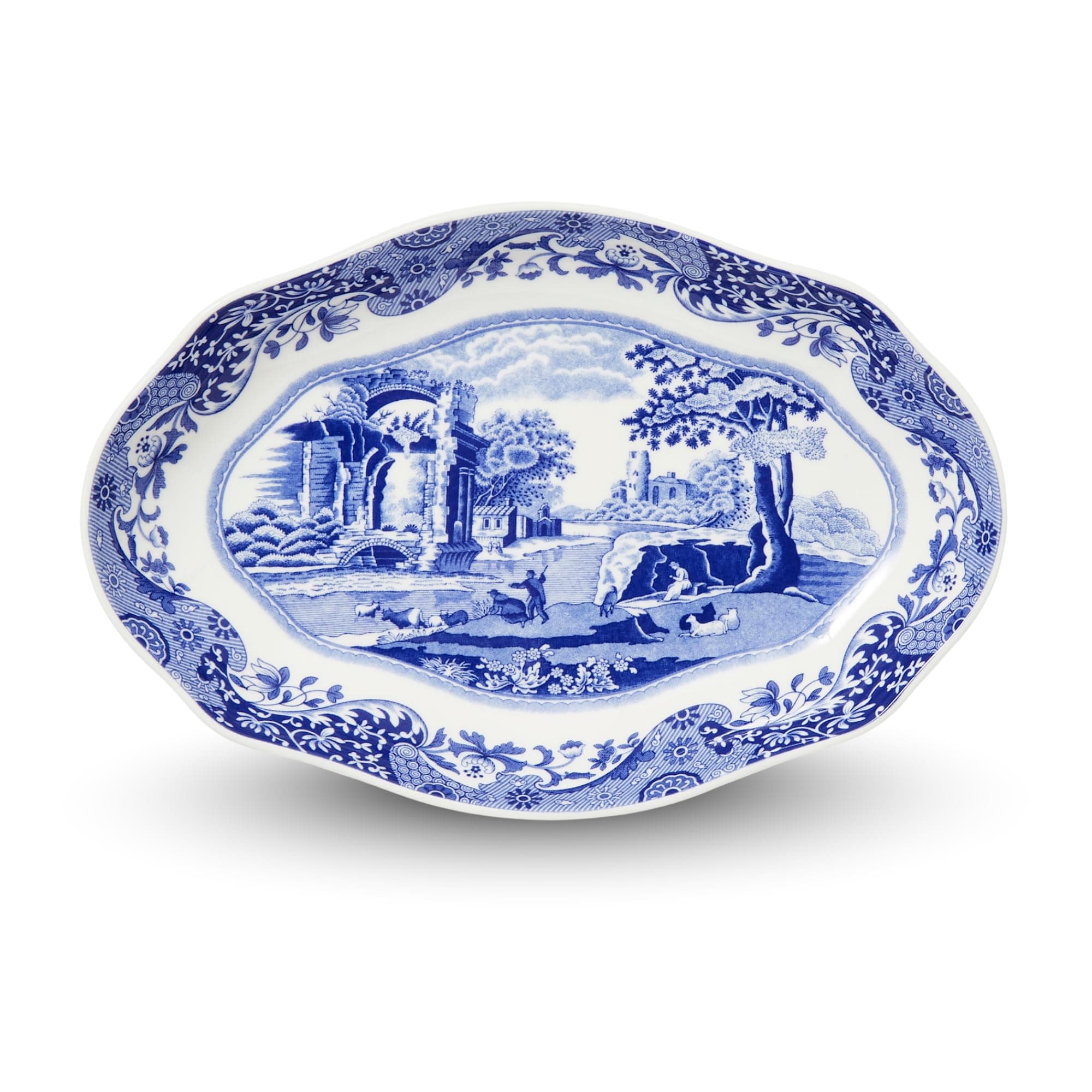 Blue Italian Fluted Oval Dish 23 cm