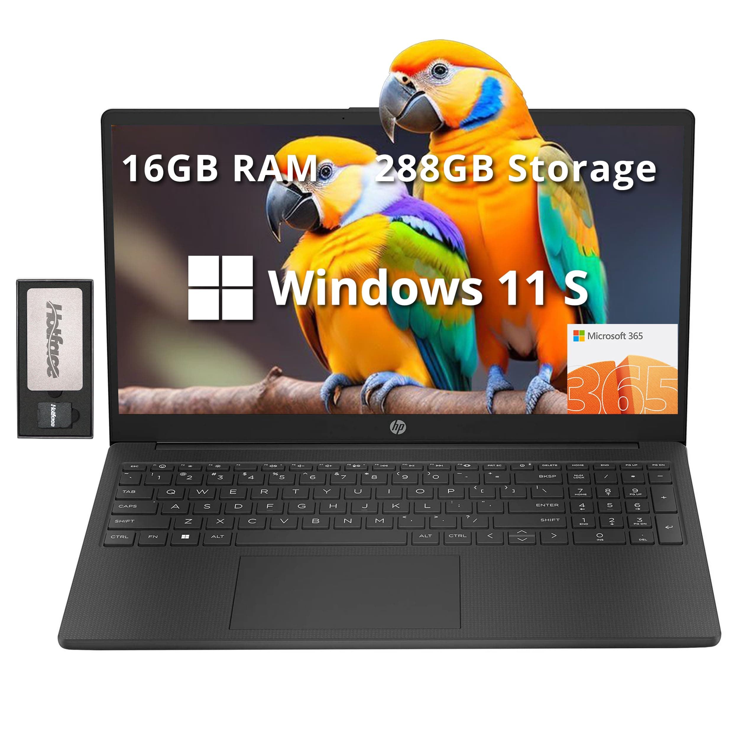 15.6" HD Laptop, Intel N200 Processor, 16GB RAM, 288GB Storage(128GB SSD+160GB Docking Station Set), Intel UHD Graphics, Numeric Keypad, HD Webcam, Wi-Fi 6, 1 Year Office 365, Win 11 S, Black