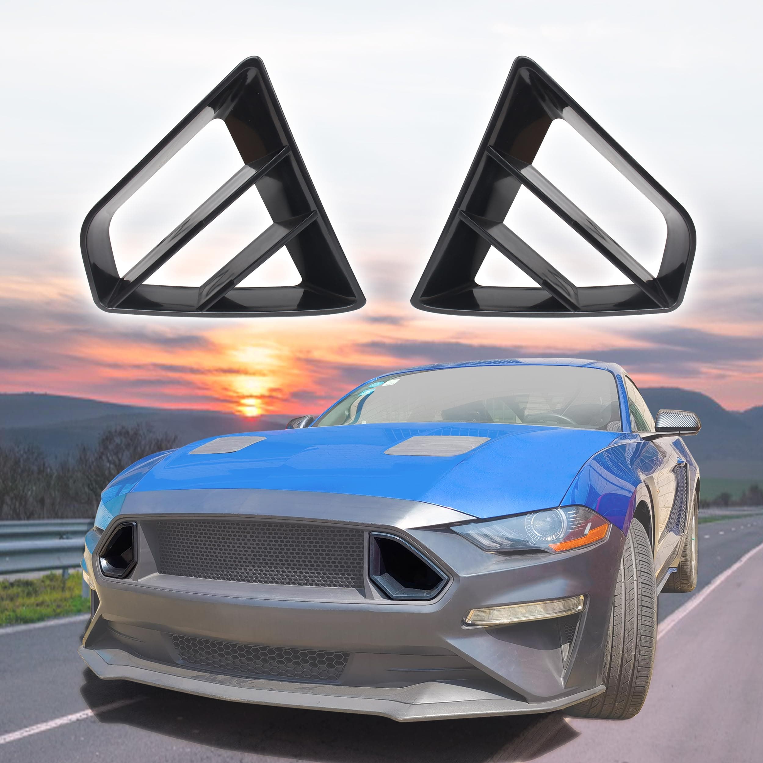 Two Black Modified Radiator Grille Inserts for Ford Mustang GT 2018-2023,Front Upper Grille Inserts for Ford Mustang GT 2018-2023, (left and right), Replace P/N #JR3B-8200-AB
