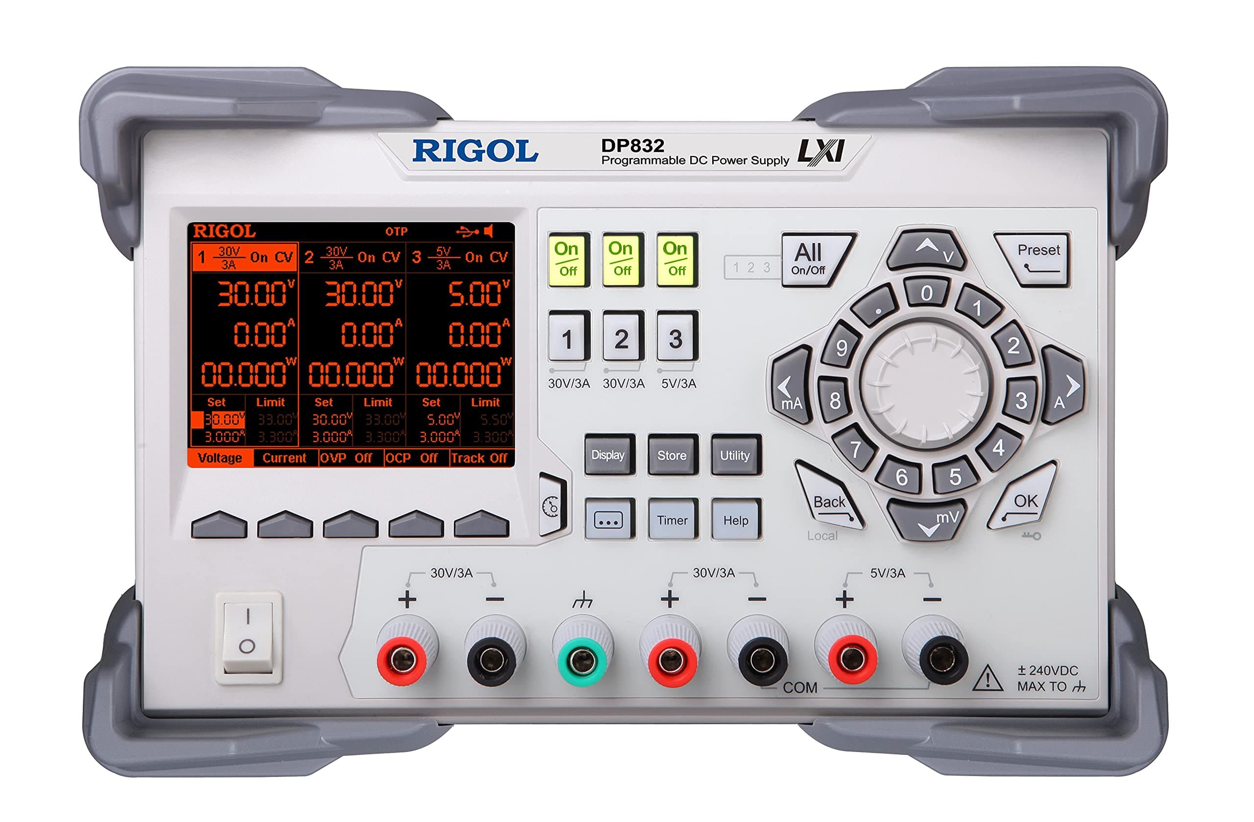 DP832 Programmable DC Voltage Regulator, 3 Channels, 195W, 30V/3A || 30V/3A, 5V/3A, Resolution 10mV/10mA, Constant Current Source, Constant Voltage Source