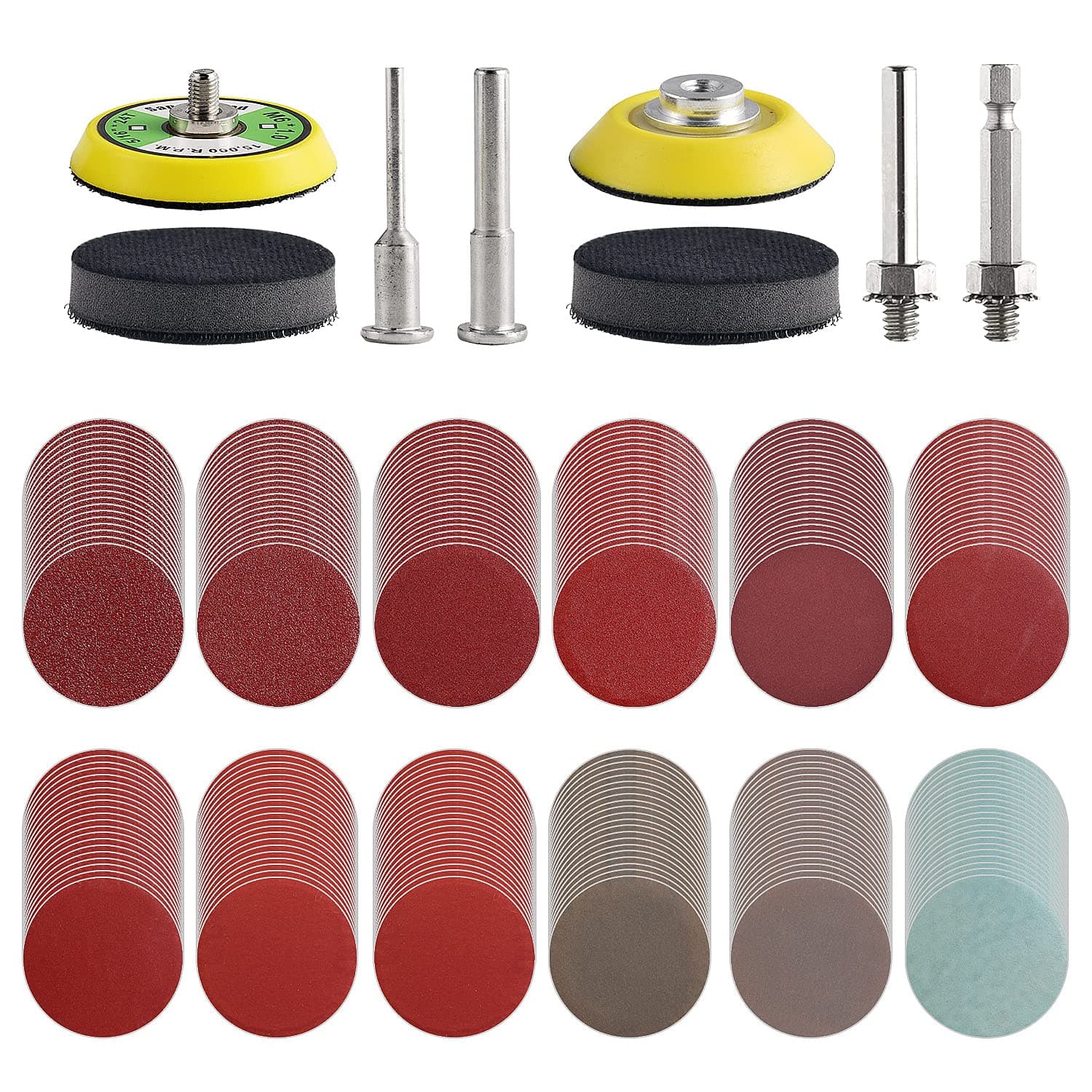 通用 240pcs 2inch Aluminium Oxide Sanding Discs Kit for Drill, Die Grinder, Rotary Tools with 12 Grits P80-3000, 2 Types Shank, 3 Ways Connect, Perfect for Home Improvement