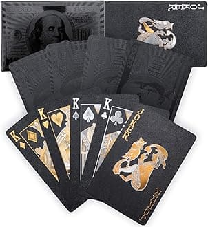 JoyoldelfCool Black Playing Cards, Waterproof Poker with Dollar Pattern, Black-Gold Foil Cards with Box, Great for Magic & Party