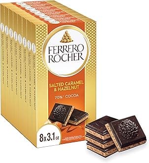 Premium Chocolate Bars, 8 Pack, Dark Chocolate Hazelnut and Crunchy Salted Caramel, ​Individually Wrapped, 3.1 oz Each