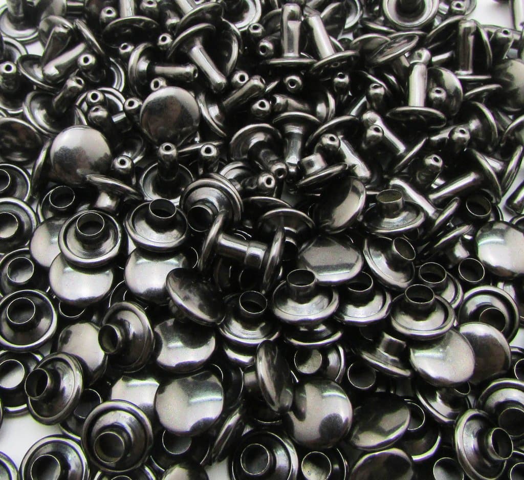 Amanteao Gun Black Double Cap Rivets Plane Cap 12mm and Post 8mm Pack of 100 Sets