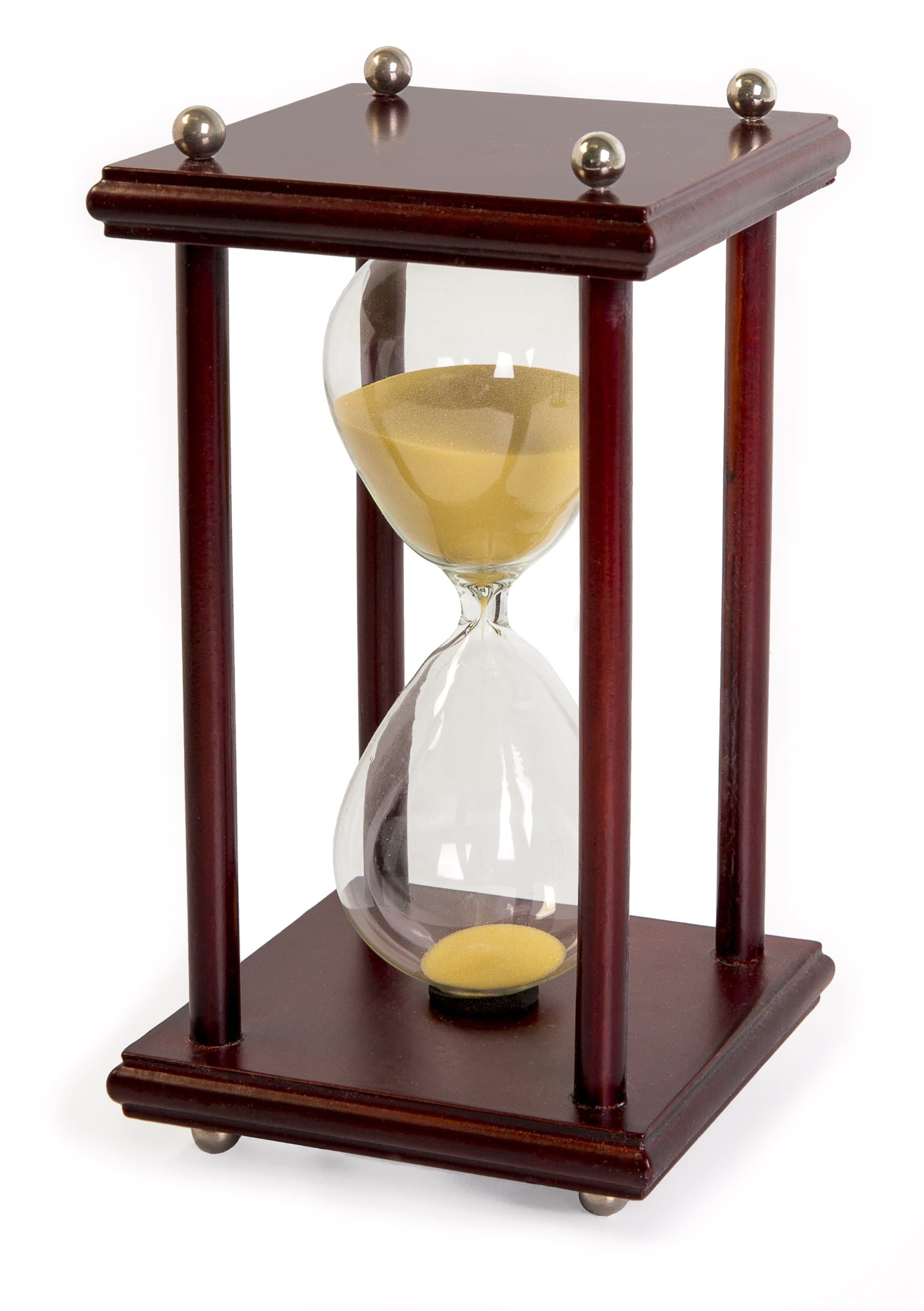 Hourglass Sand Timer - 60 Minute 1 Hour Wood Sand Timer for Kitchen, Office, School and Decorative Use - Cherry Finish with Real Beach Color Sand (Square Shaped Base)