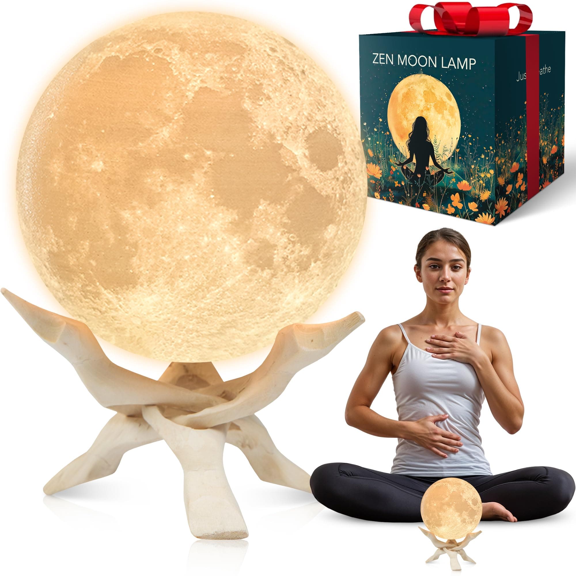 Zen Moon Lamp - Visual Meditation Light for Relaxation and Mindfulness - Guided Breathing Night Light - Spiritual Birthday Gifts for Women, Mom, Best Friend - Unique Decor for Bedroom (5.5 inch)