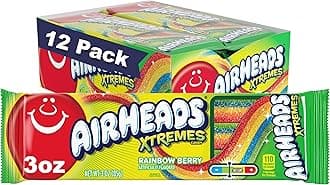 - Xtremes Belts, Halloween Trick or Treat Sweetly Sour Candy, Rainbow Berry Flavor, Individually Wrapped Bulk Candy for Adults & Kids, Movie Theater, Party, Non-Melting, 3 oz (Pack of 12)