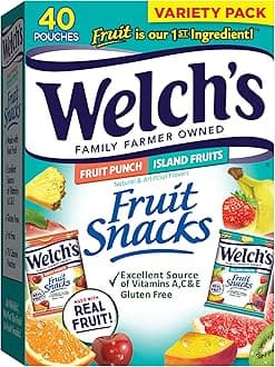 Fruit Snacks, Fruit Punch & Island Fruits, Individual Single Serve 0.8 oz bags (Pack of 40)