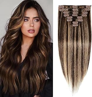 Balayage Dark Brown to Chestnut Brown Real Human Hair Clip ins Remy Invisible Hair Extensions Natural Straight Seamless Hair Extensions 8pcs Double Weft 20 Inch 105g